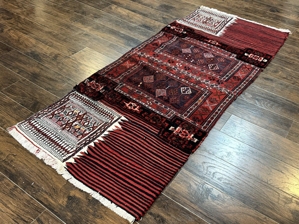 Persian Tribal Nomadic Saddle Cover Rug, Antique, Handmade, Wool, Red Ivory Black, Collectible, Shahsavan