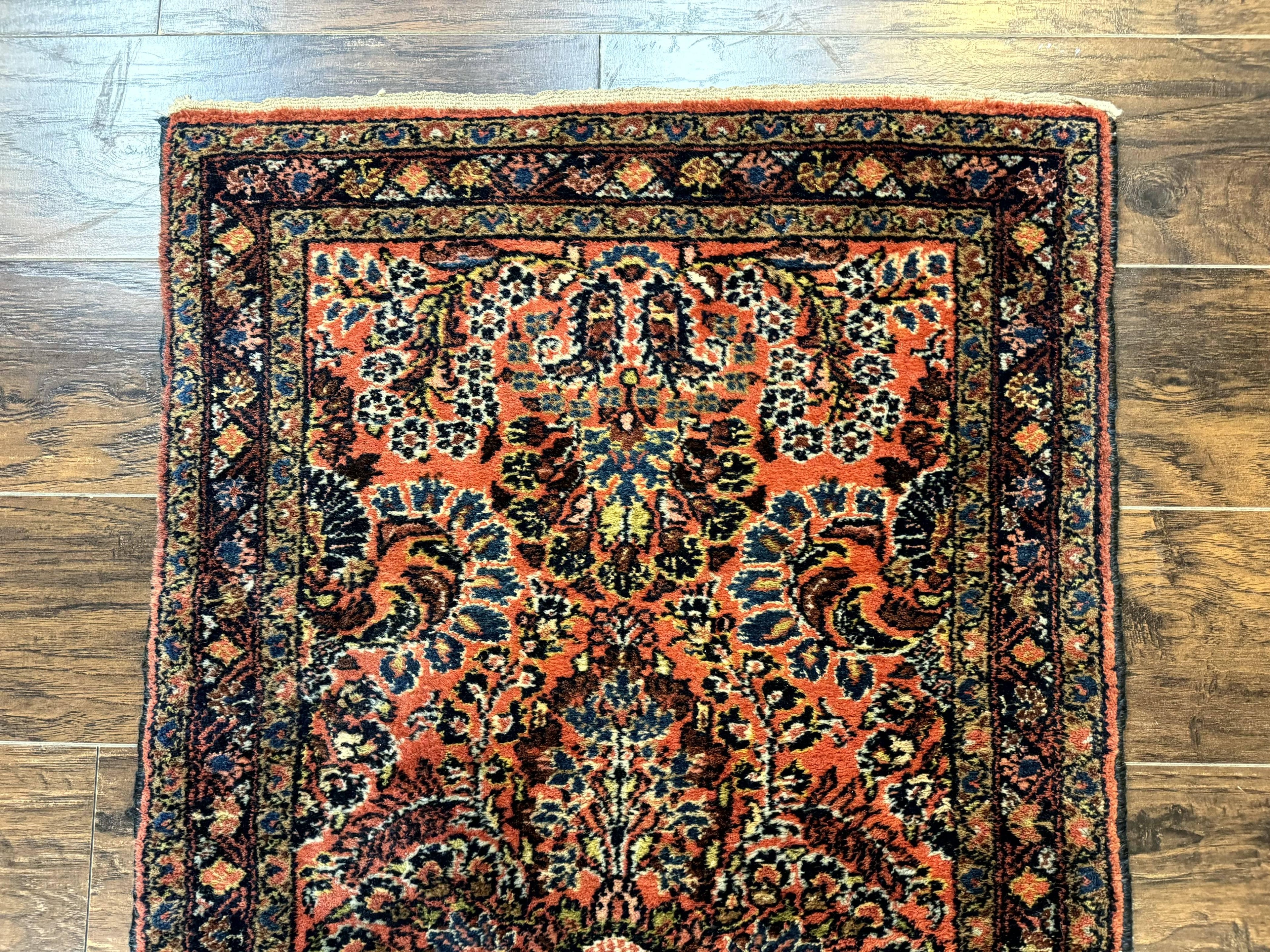 Antique Persian Lilihan Rug 2x4, Red, Floral, Wool, Handmade Lilian Persian Carpet
