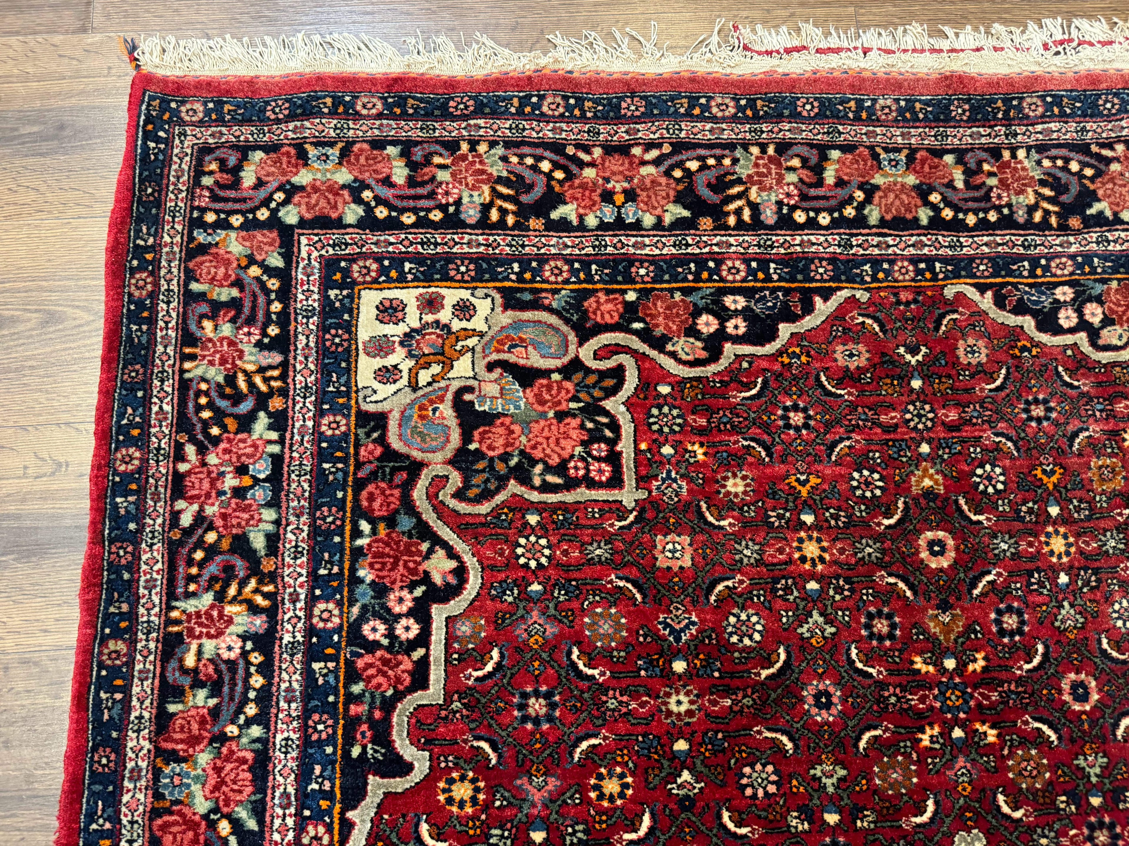 Antique Persian Rug 5x7, Red, Fine 260 KPSI, Bidjar Carpet