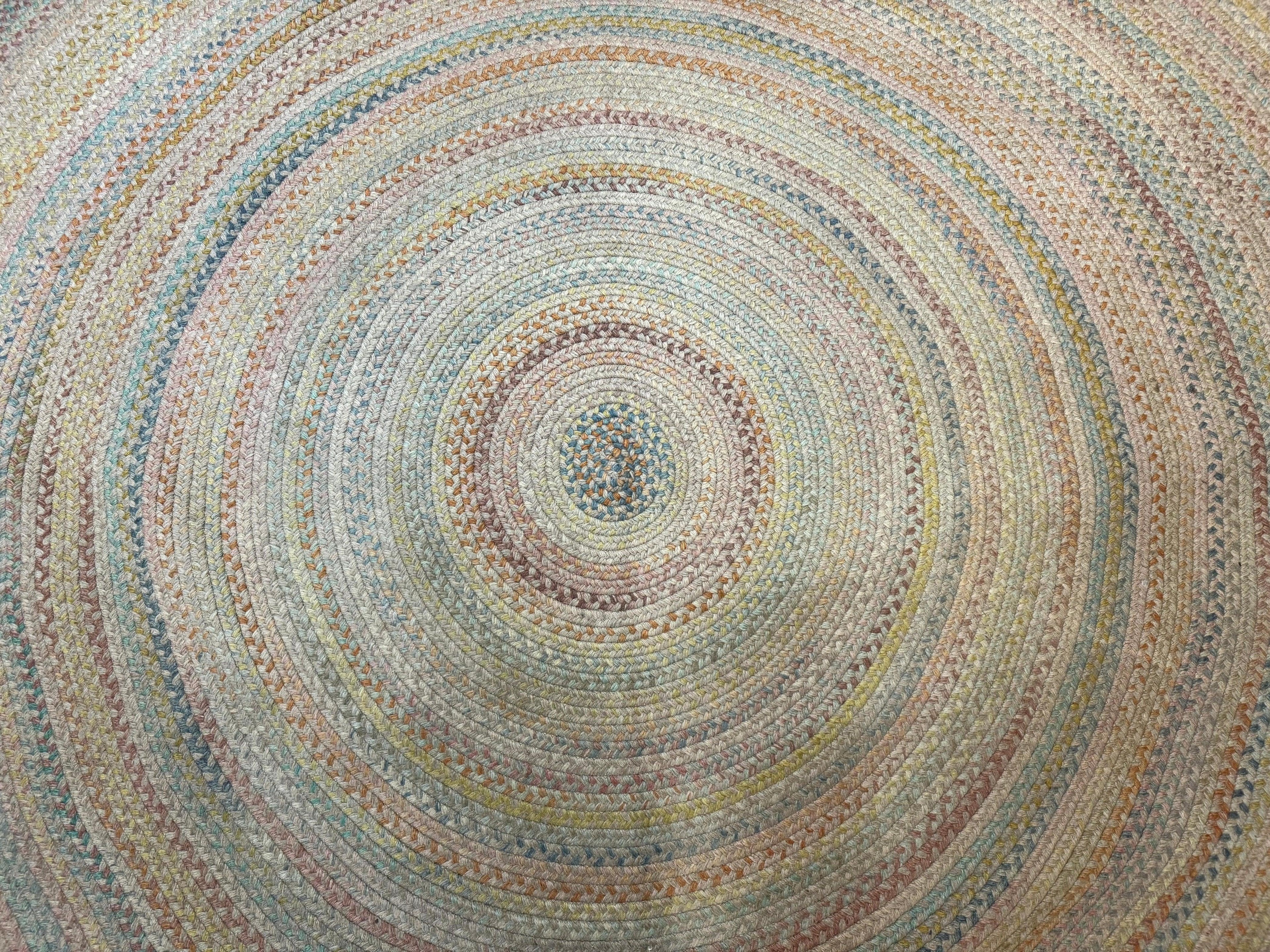 Large American Round Braided Rug 10x10, Multicolor, Vintage, Mid Century, Hand Braided