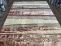 Modern Tibetan Rug 8x11 Nepali Carpet, Shiny Velvely Soft Wool and Silk, Contemporary Hand Knotted Rug, Striped Design, Wool Area Rug 8 x 11
