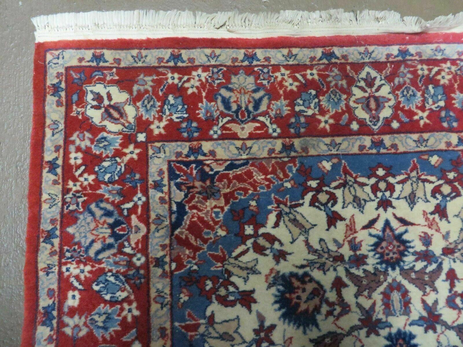 3' X 5' Vintage Handmade Authentic Oriental Floral Medallion Fine Wool Rug Beige Red and Blue Top Quality Veg Dyes