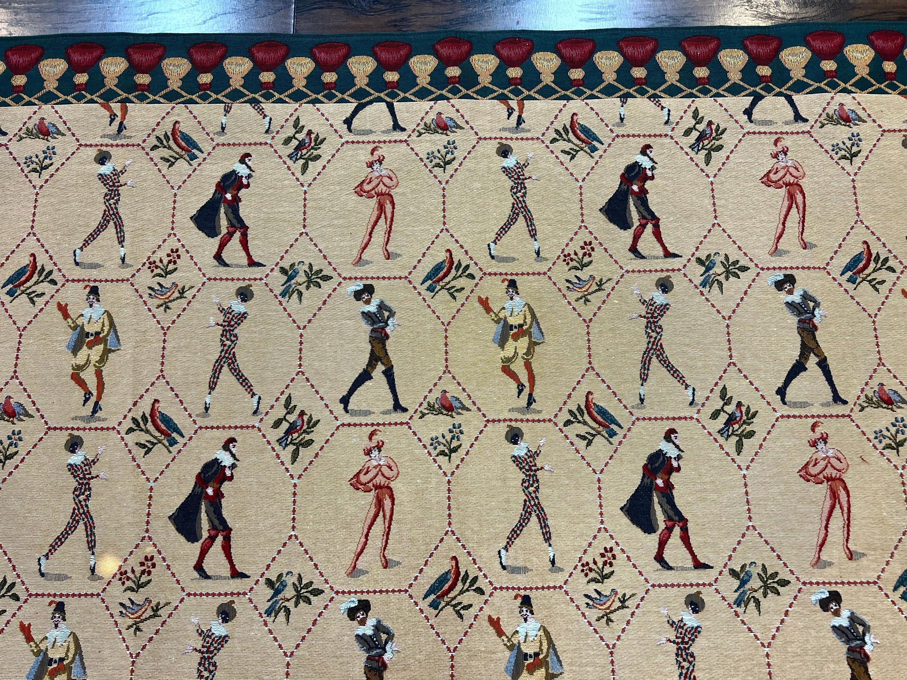 Square Tapestry 5x5, Wall Hanging, Human Pictorials, Court Jesters, Vintage