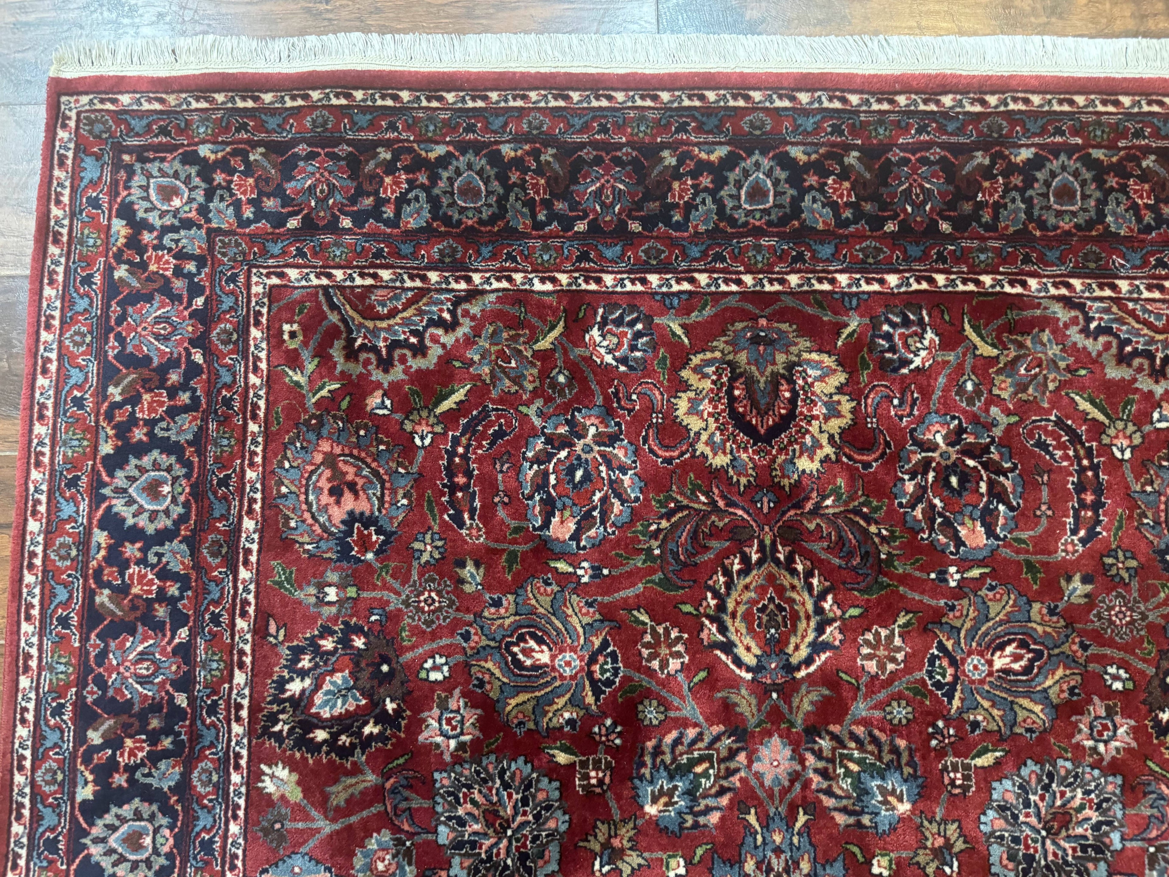 Indo Persian Rug 5x7, Vintage Traditional Floral Carpet, Burgundy and Navy Blue