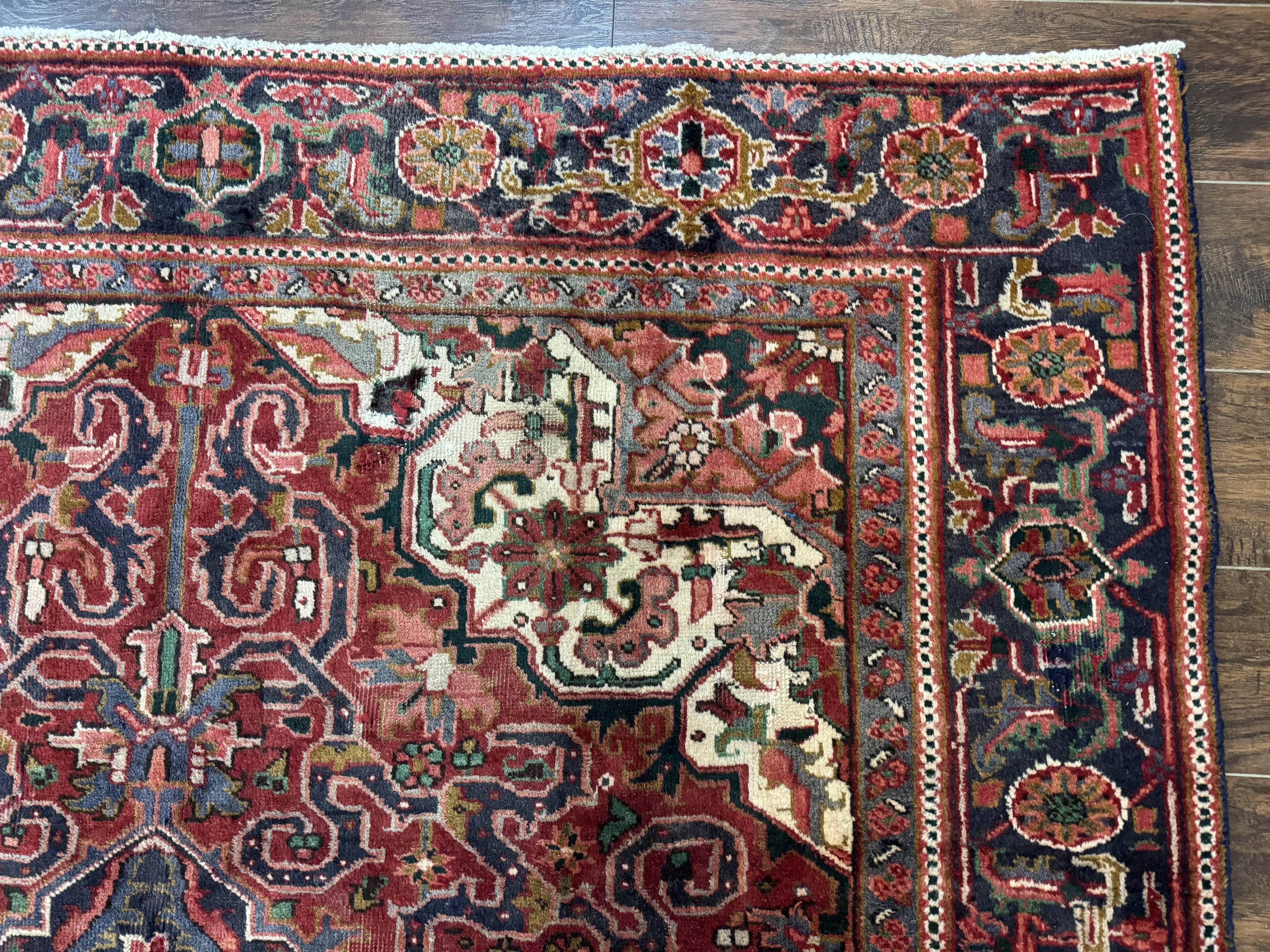 Persian Heriz Rug 6.6 x 9, Geometric Wool Persian Carpet