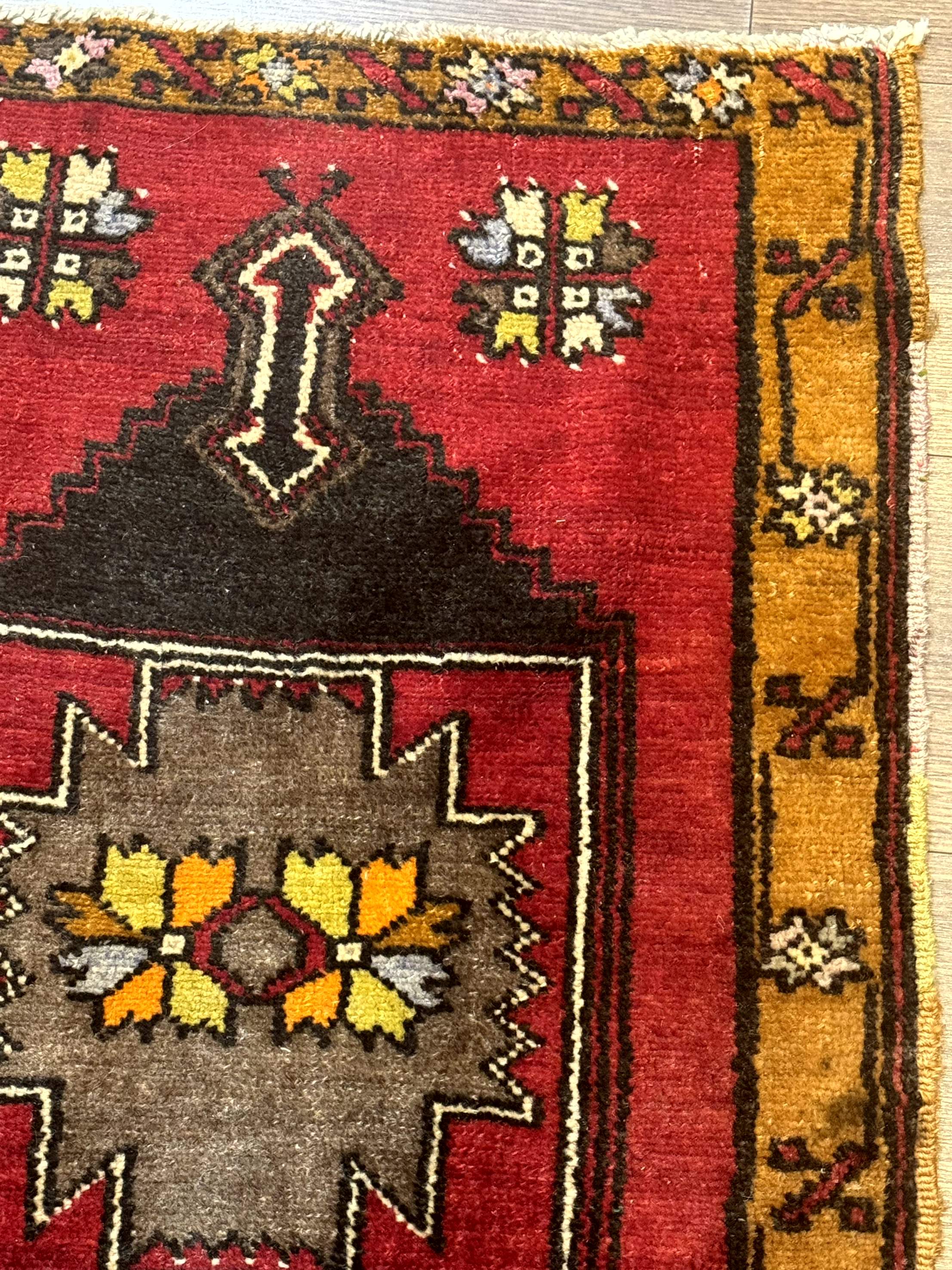 Turkish Yastik Rug 2x3, Geometric Medallion, Small Turkish Wool Rug, Red