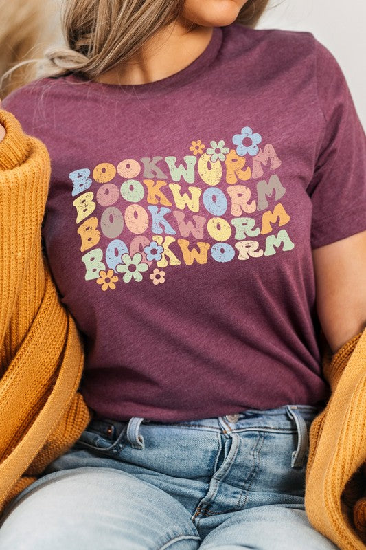Book Worm Reading Floral School Fall Graphic Tee