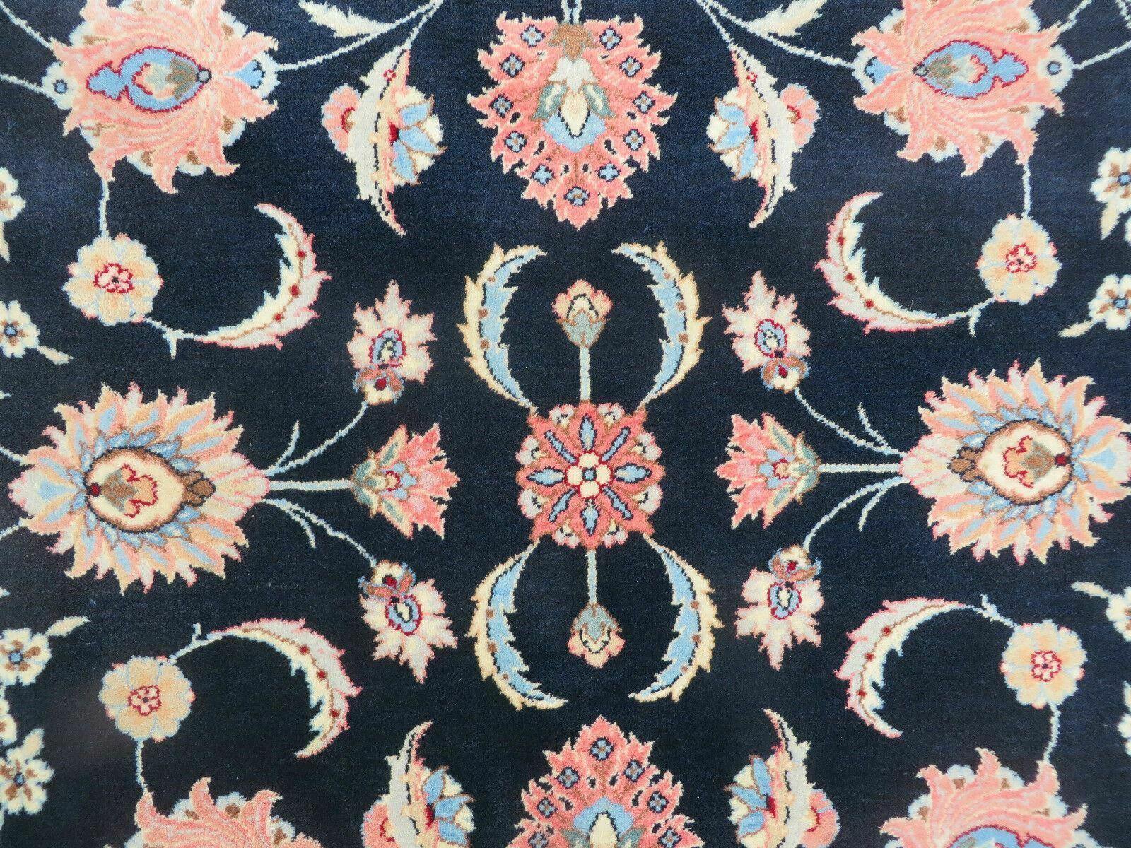 Large Indo Persian Rug 10x14, Wool Hand-Knotted Carpet, Navy Blue Ivory