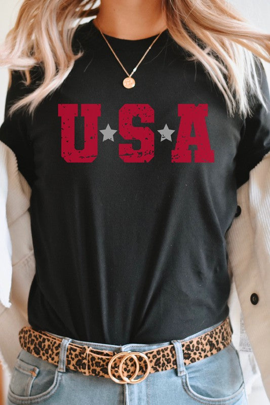 USA Star Patriotic July Fourth Picnic Graphic Tee T-Shirt