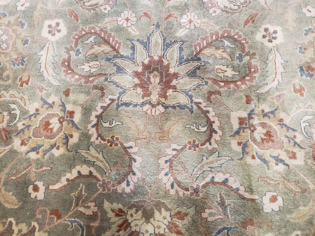 Green Indo Mahal Area Rug 9x12, Wool Hand-Knotted Carpet