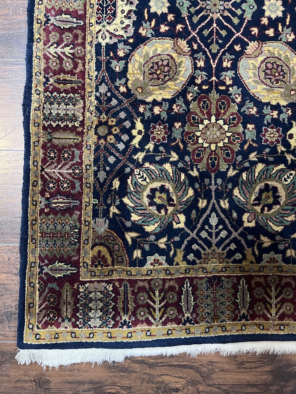 Indo Persian Runner 2.8 x 18, Long Skinny Hallway Wool Runner Rug, Hand Knotted Vintage Floral Allover Traditional Runner Dark Blue Burgundy