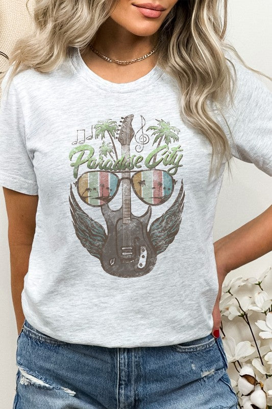 Retro Paradise City Guitar With Wings Graphic Tee T-Shirt