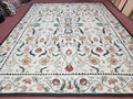 New Needlepoint Rug 9x12, Hand Woven Wool Area Rug, Flatweave Carpet, Handmade Chinese Needlepoint, Floral European Design, Ivory Background