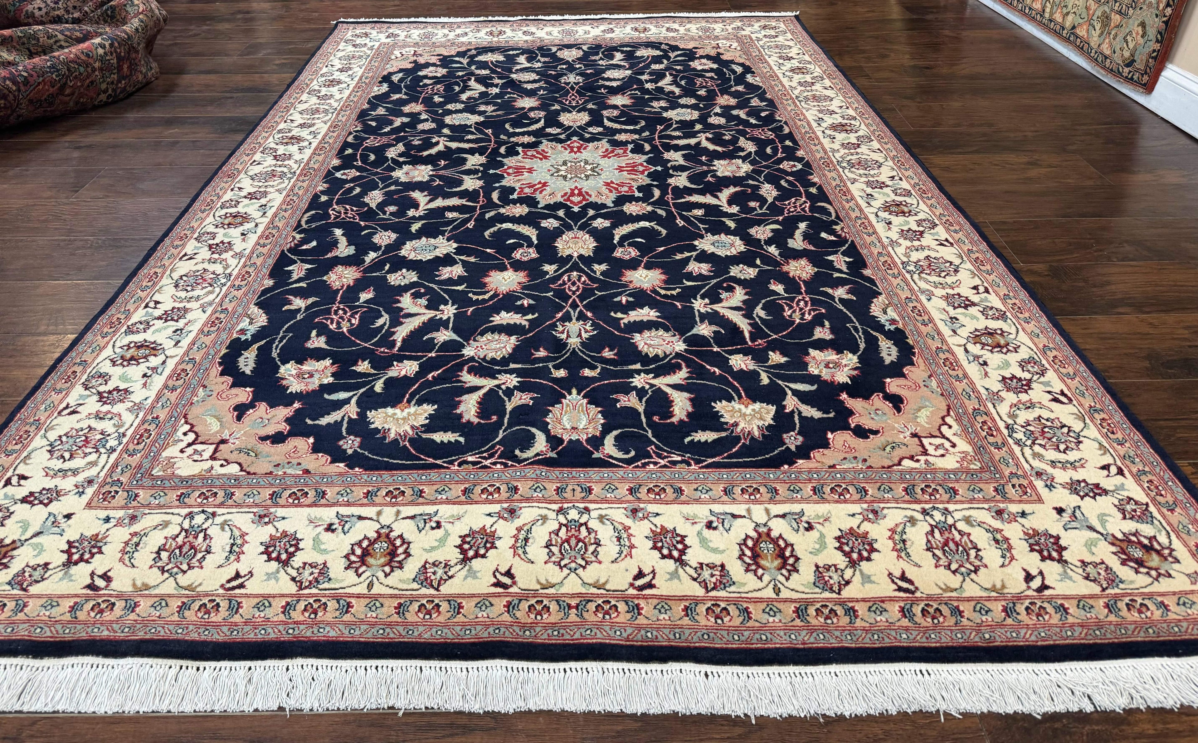 Navy Blue Pak Persian Rug 6x10, Floral Medallion, Traditional Persian Area Rug, Fine 240 KPSI