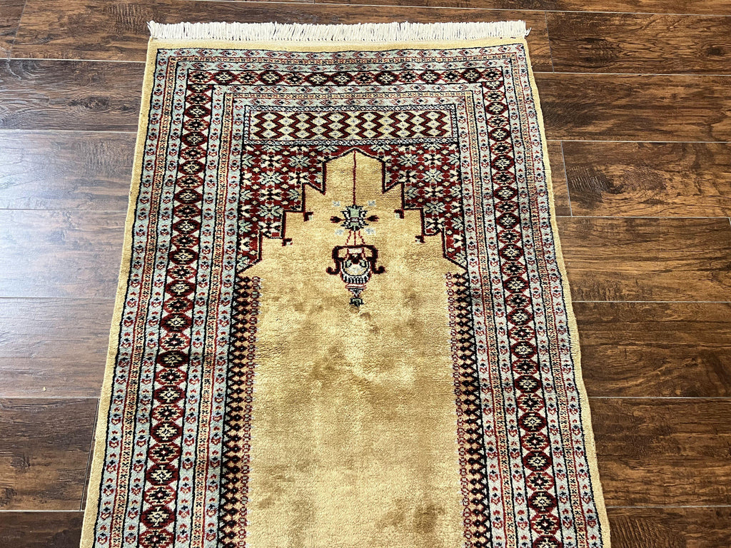 Bokhara Prayer Rug 3x5, Pakistani Turkoman Carpet, Tan, Handmade Vintage Wool Carpet