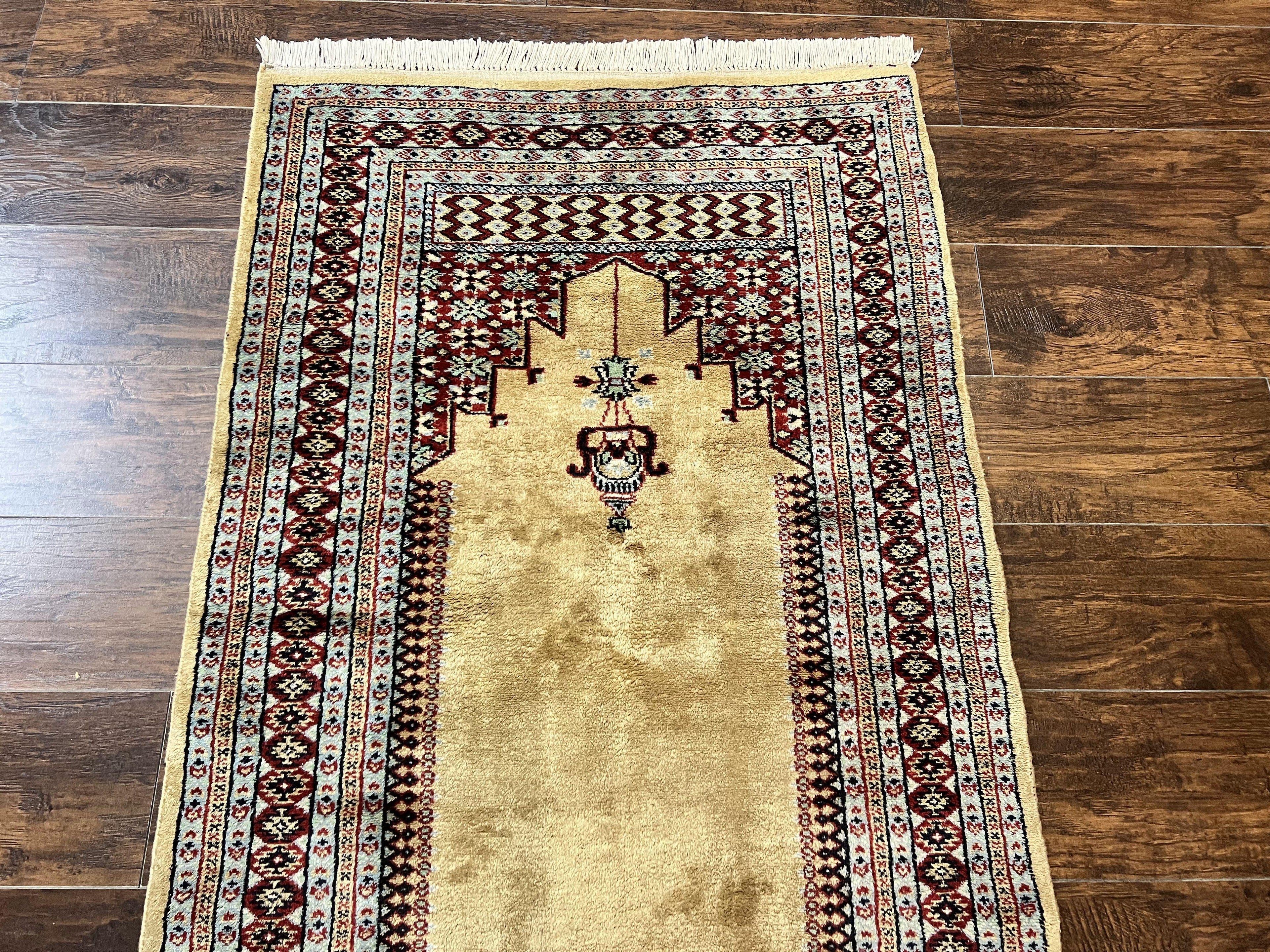 Bokhara Prayer Rug 3x5, Pakistani Turkoman Carpet, Tan, Handmade Vintage Wool Carpet