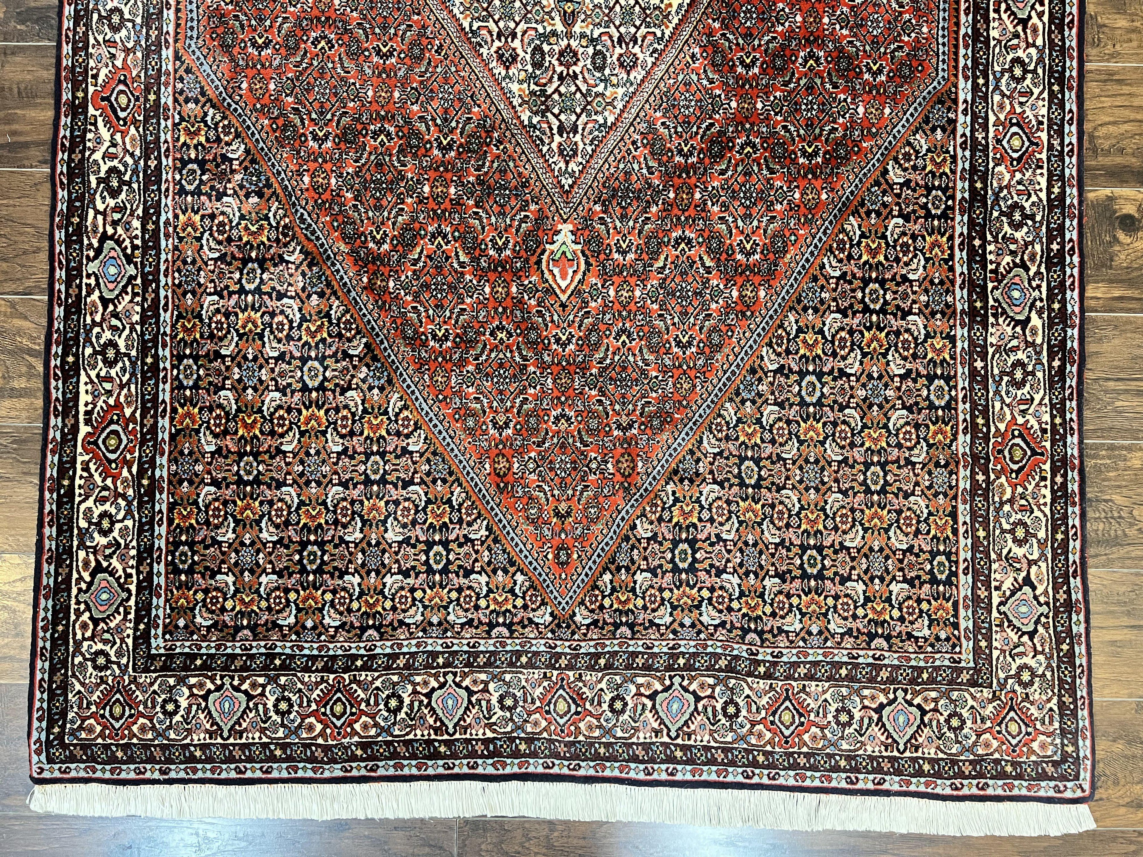 Persian Bidjar Rug 5x10, Wool Hand Knotted Vintage Carpet, Highly Detailed, Mahi Herati Pattern, 5 x 10 Oriental Rug