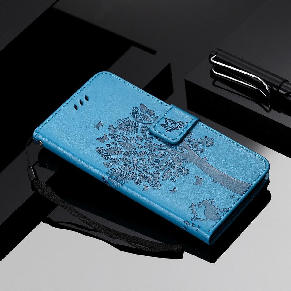 3D Tree Flip Leather Case For iPhone 13 12 Mini Phone Cover PU Leather Wallet Case with Card Holder Kickstand Wrist Strap Flip Cover for iPhone