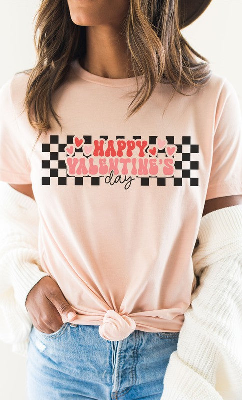Happy Valentines Day Checker PLUS SIZE Graphic Tee T-Shirt