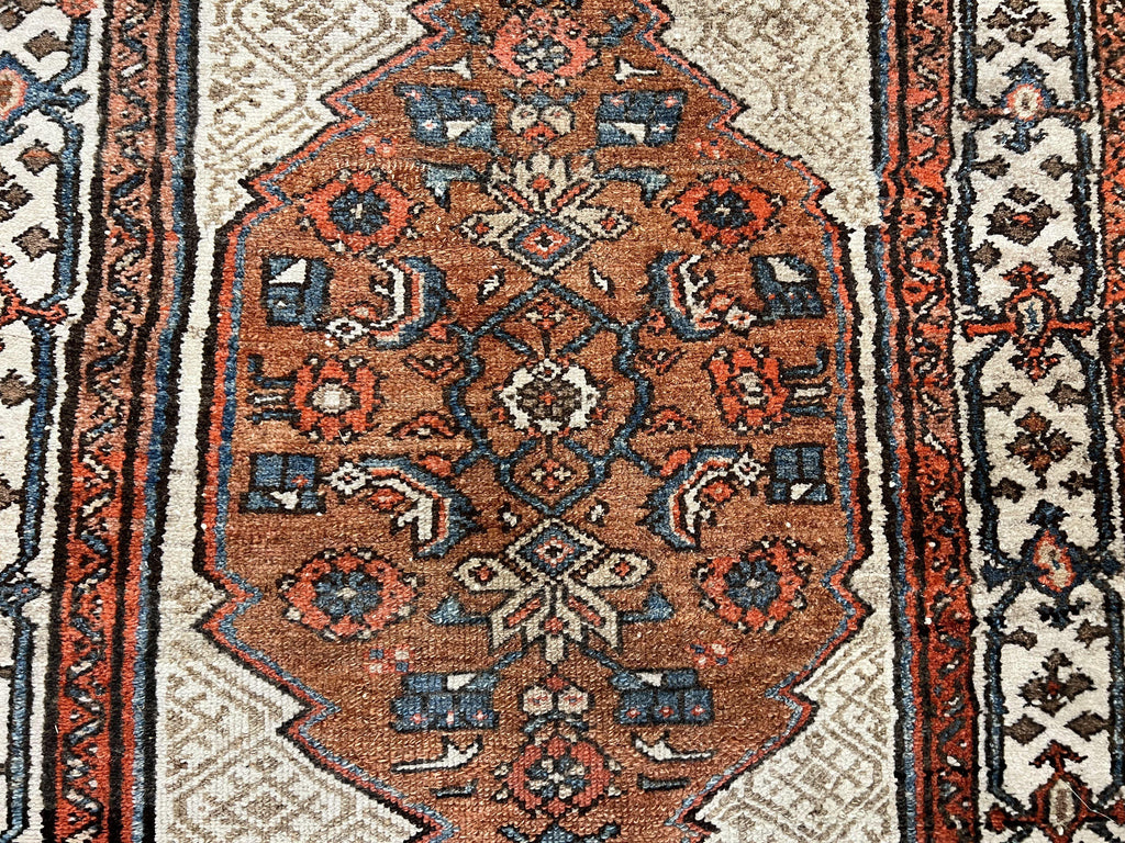 Rare Persian Tribal Runner Rug 3.5 x 10, Sarab Serab Kalegy Carpet, Antique 1920s Collectible Geometric Medallion Oriental Wool Runner, Hand Knotted, Camel Hair Color