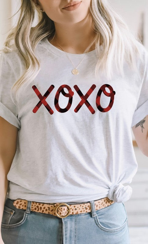 Plaid XOXO Valentines Day Graphic Tee T-Shirt