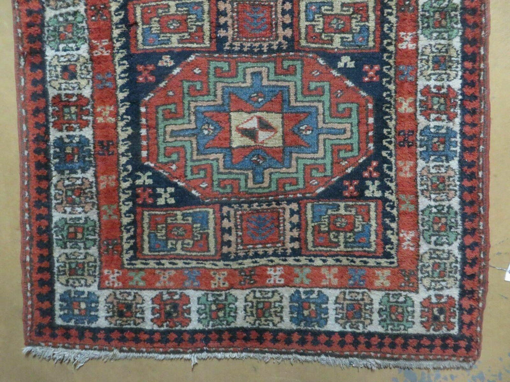 3 '4" X 10' Vintage Handmade Turkish Kazak Caucasian Wool Runner Rug Red Nice