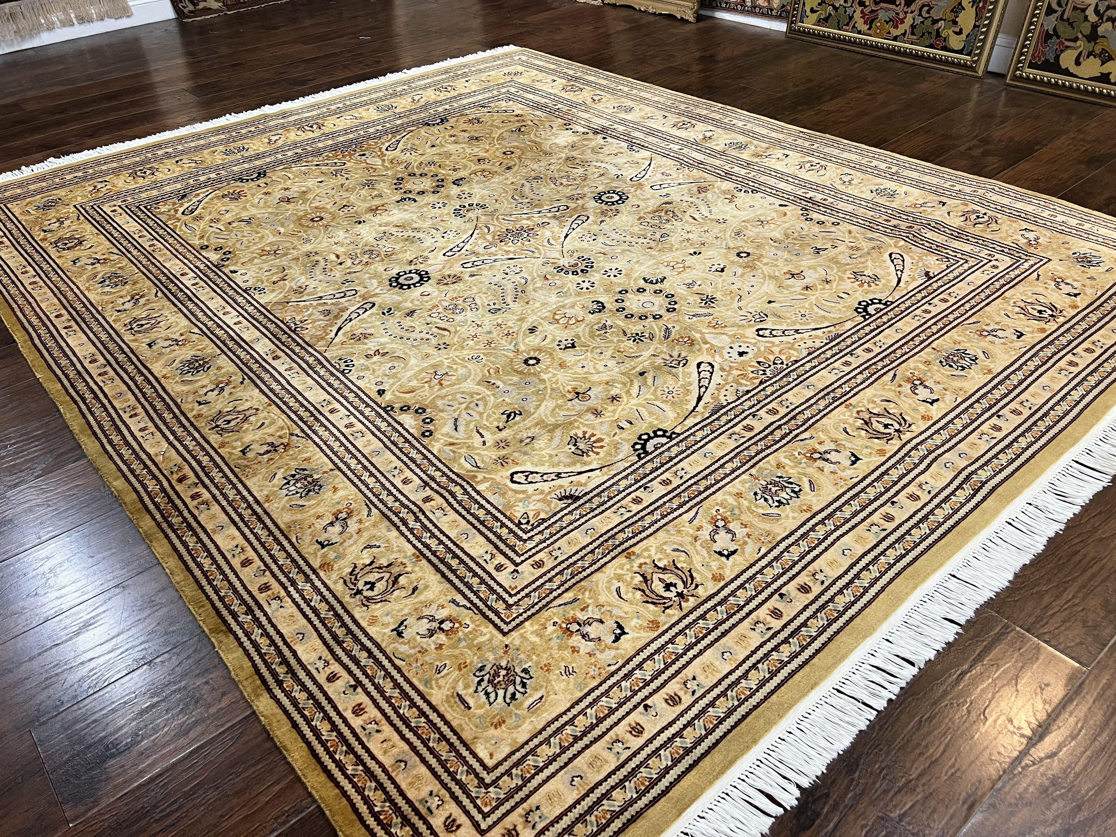 Pak Persian Rug 8x10, Wool Hand Knotted Vintage Carpet, Safavieh Rug, Gold Tan, 270 KPSI
