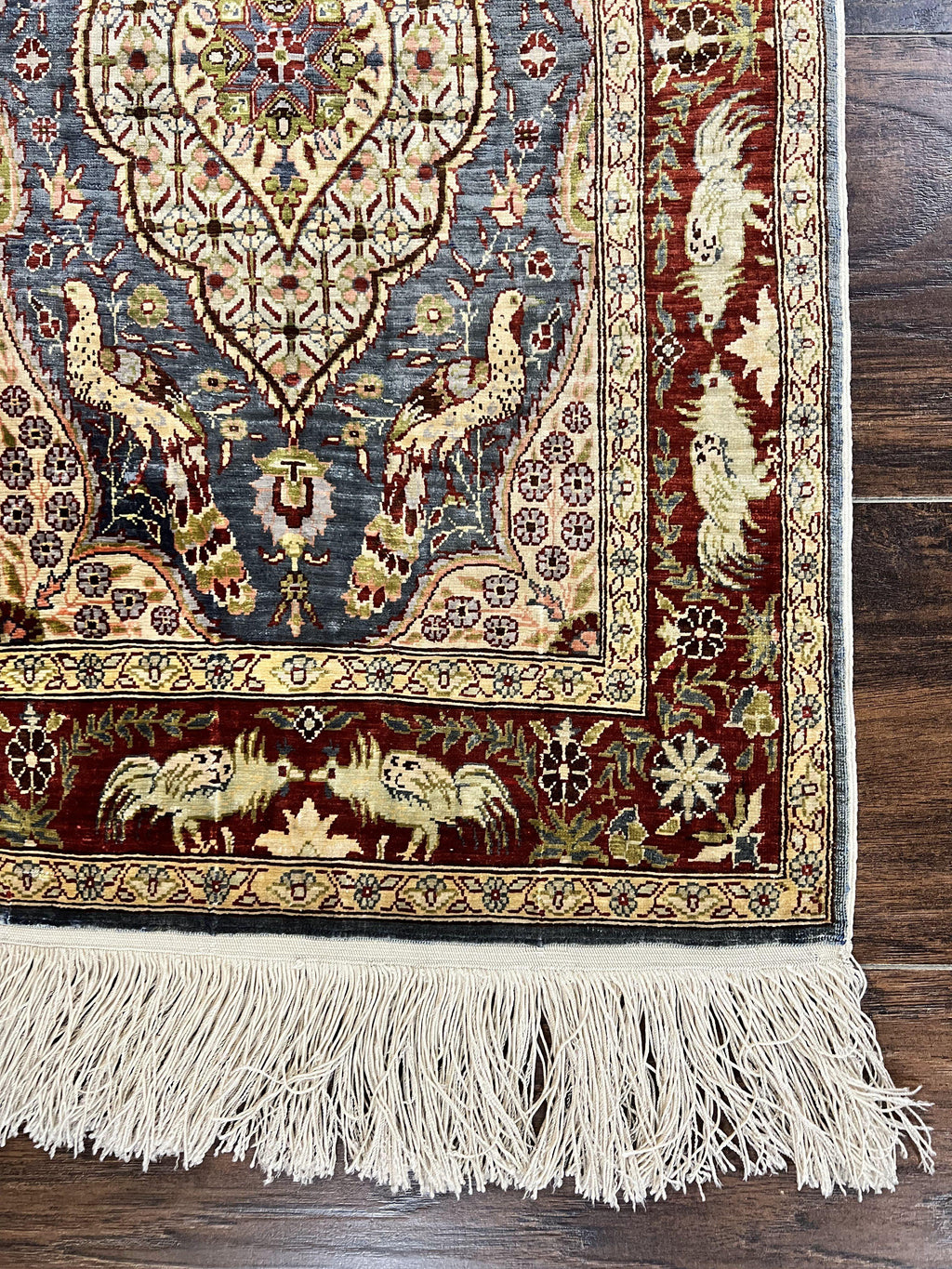 Silk Turkish Hereke Rug 2x3, Peacocks Birds, Signature from Master Weaver, Super Finely Hand Knotted 550 KPSI, Animal Pictorials