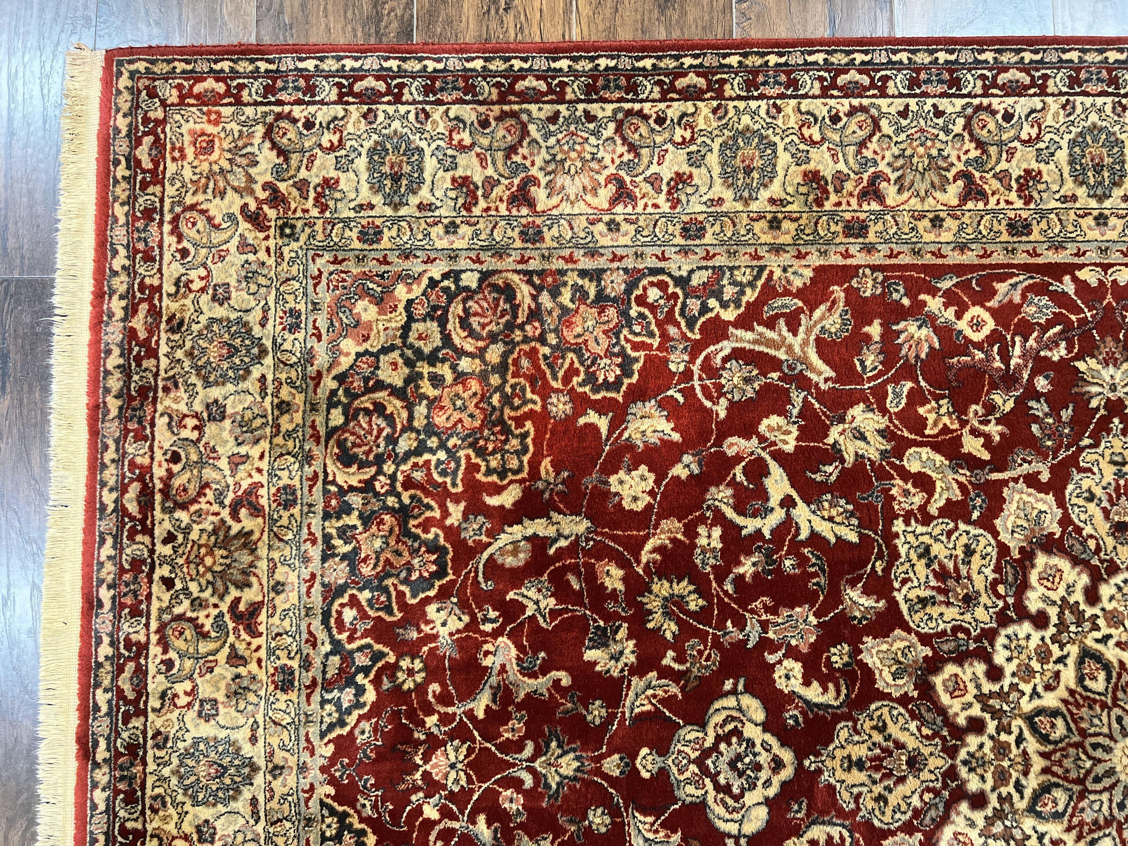 Couristan Rug 5.6 x 8, Floral Medallion, Dark Red Cream, Belgium Power Loomed Rug, Taj Mahal Rug, Vintage Oriental Wool Carpet