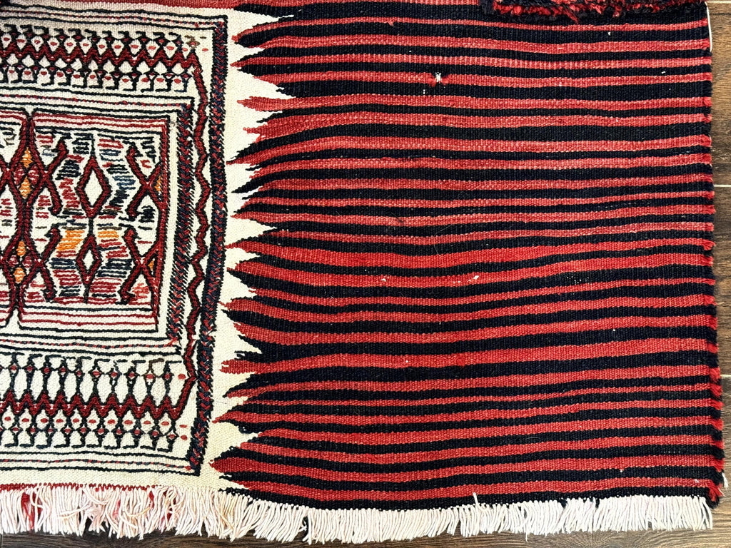 Persian Tribal Nomadic Saddle Cover Rug, Antique, Handmade, Wool, Red Ivory Black, Collectible, Shahsavan