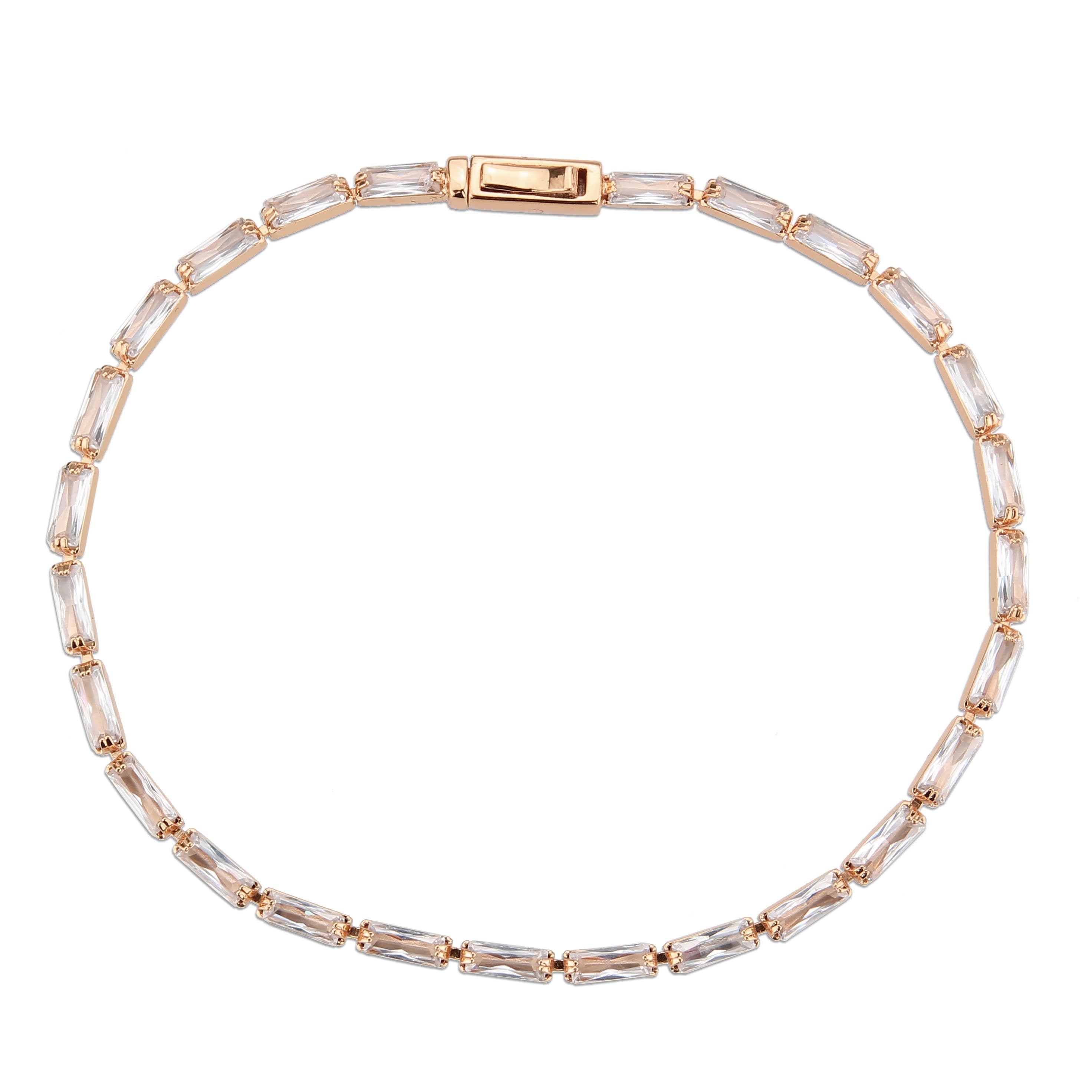 3W1708 - Rose Gold Brass Bracelet with AAA Grade CZ in Clear