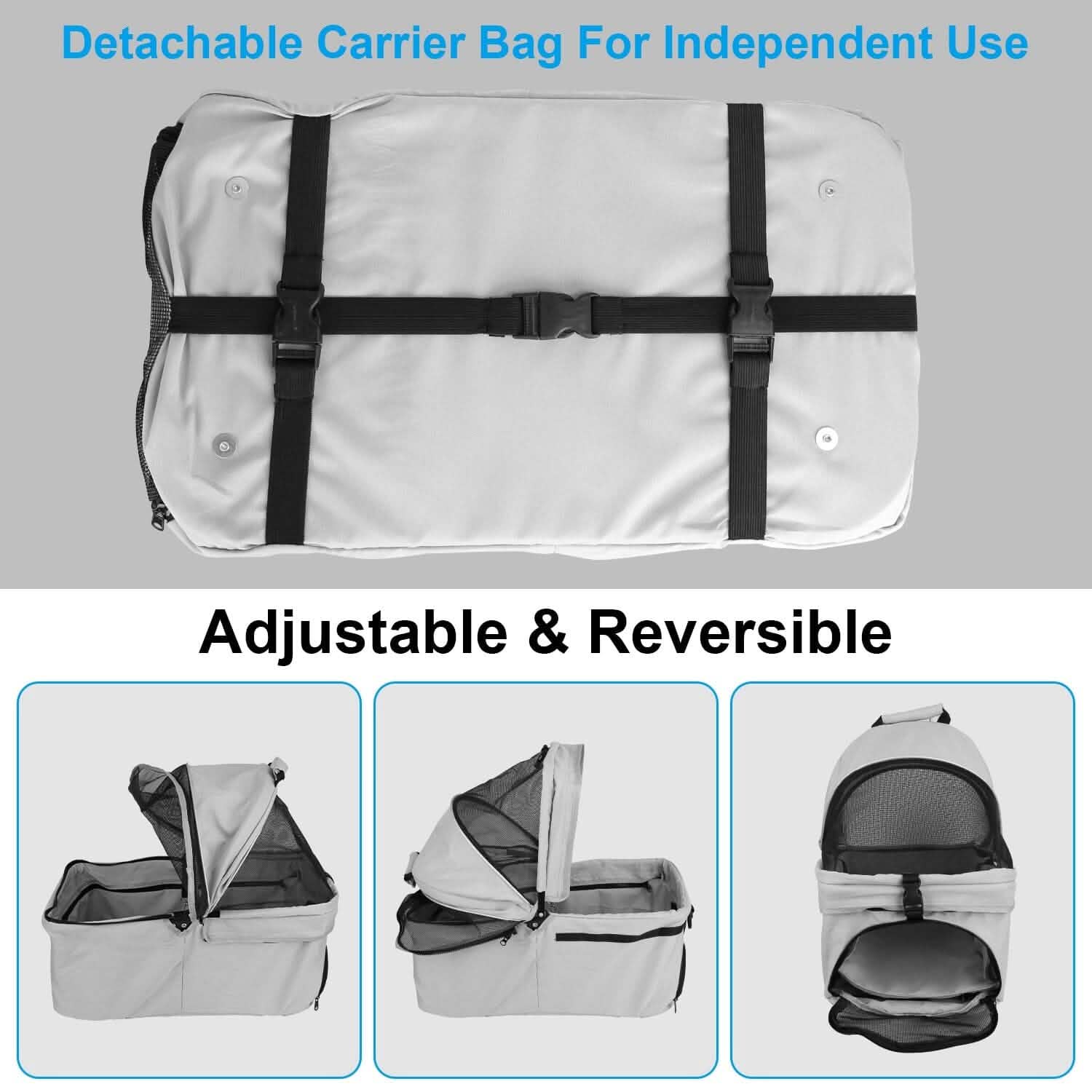 4 Wheels Pet Stroller Foldable with Removable Liner Storage Basket