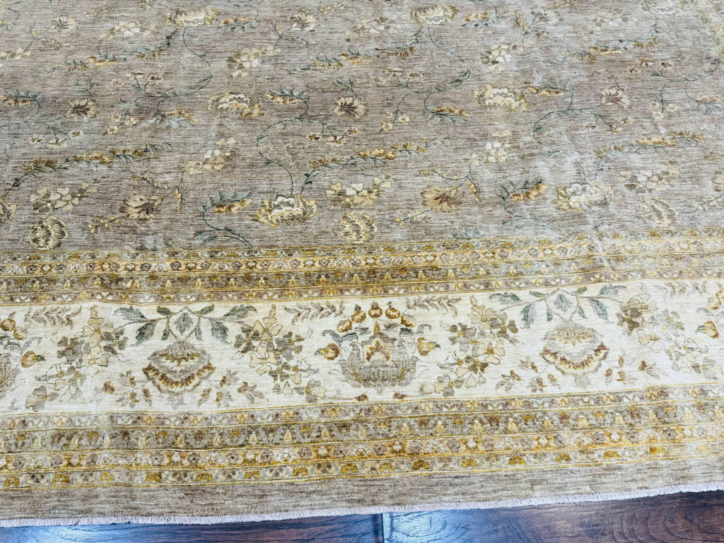Palace Sized Rug 11x18, Handmade Wool Oversized Persian Carpet 11 x 18 ft, Gray-Taupe, Beige-Cream, Floral, Large Hand Knotted Area Rug