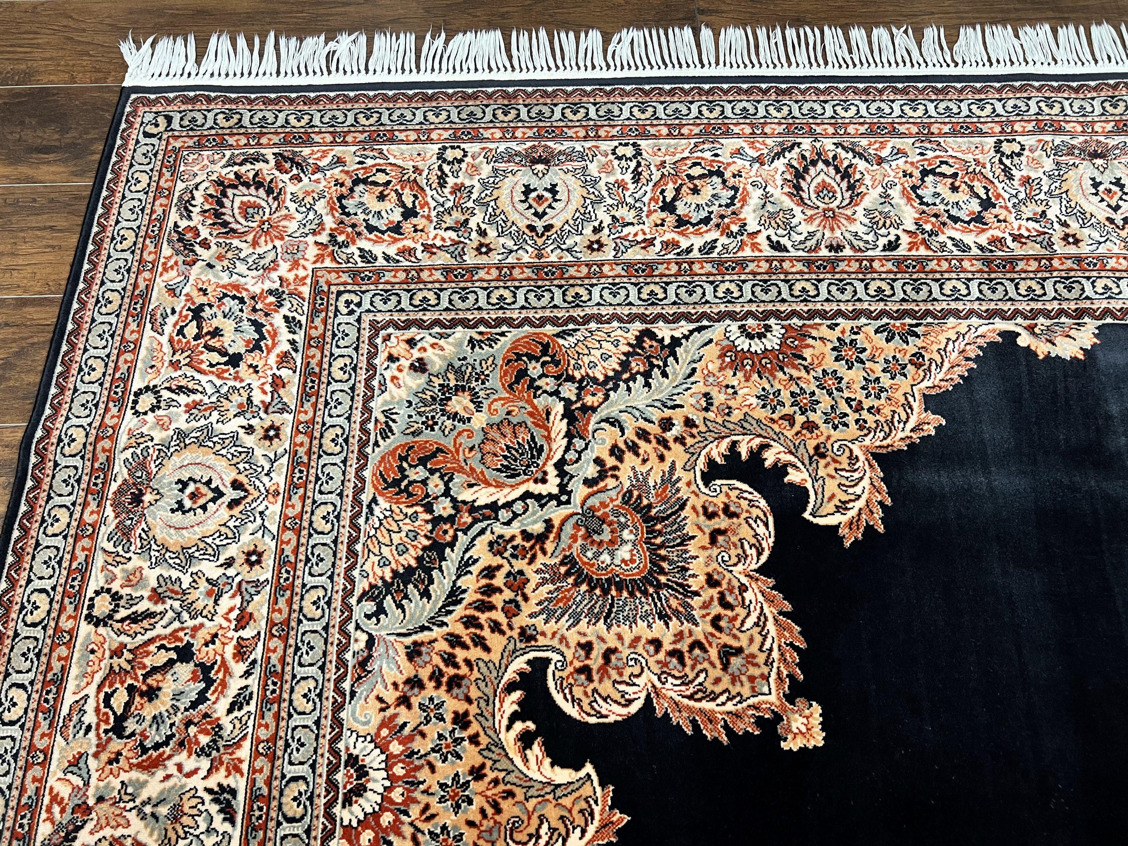 Karastan Rug 10x13, Karastan Ebony Kirman Rug, Room SIzed Wool Pile Vintage Karastan Carpet, Belgium Power Loomed Rug, Black Semi Open Field
