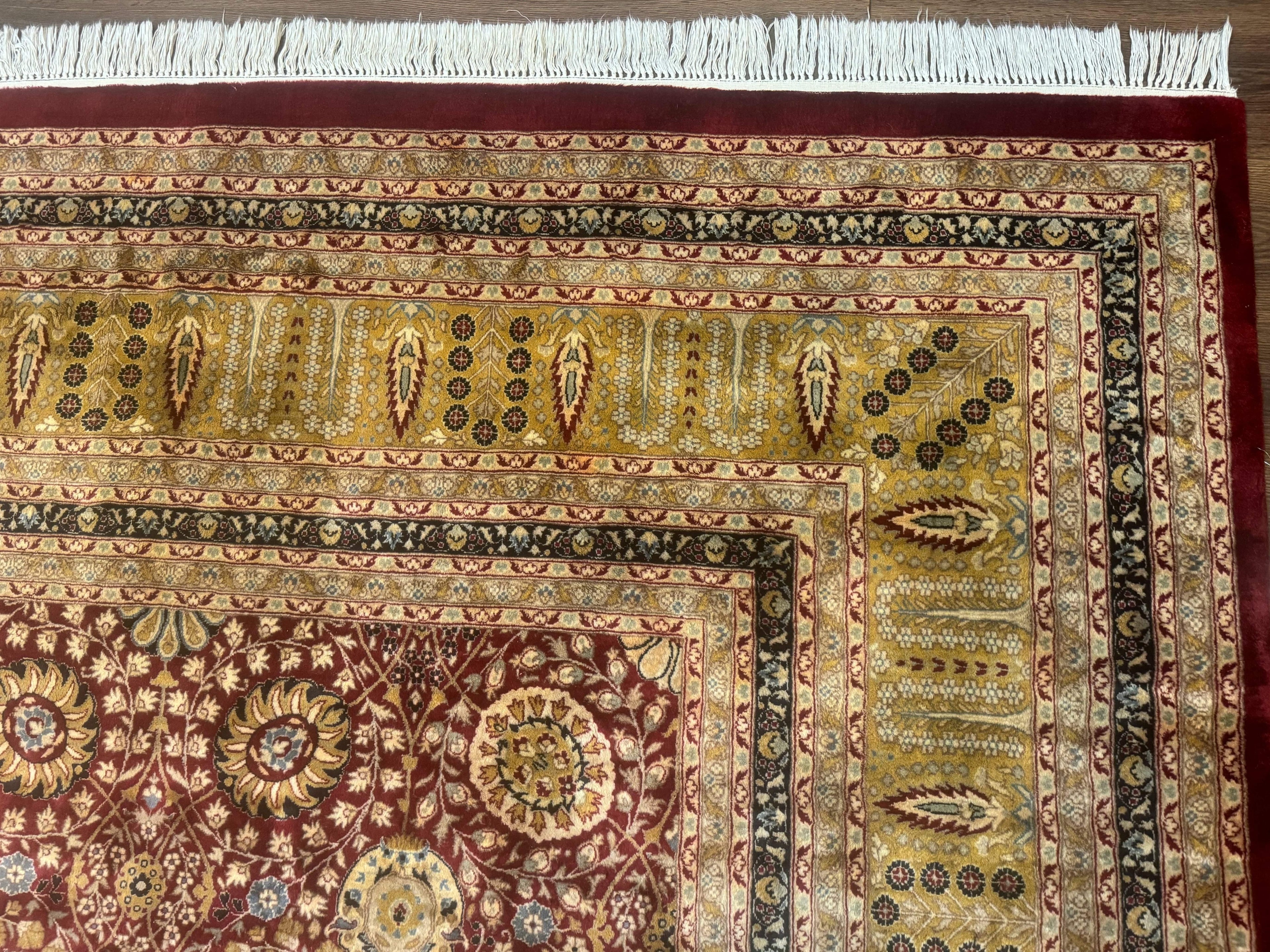 Palace Size Pak Persian Rug 12x15, Brick Red, Allover Pattern, Handmade Oversized Wool Oriental Carpet, Large Area Rug, Fine 225 KPSI