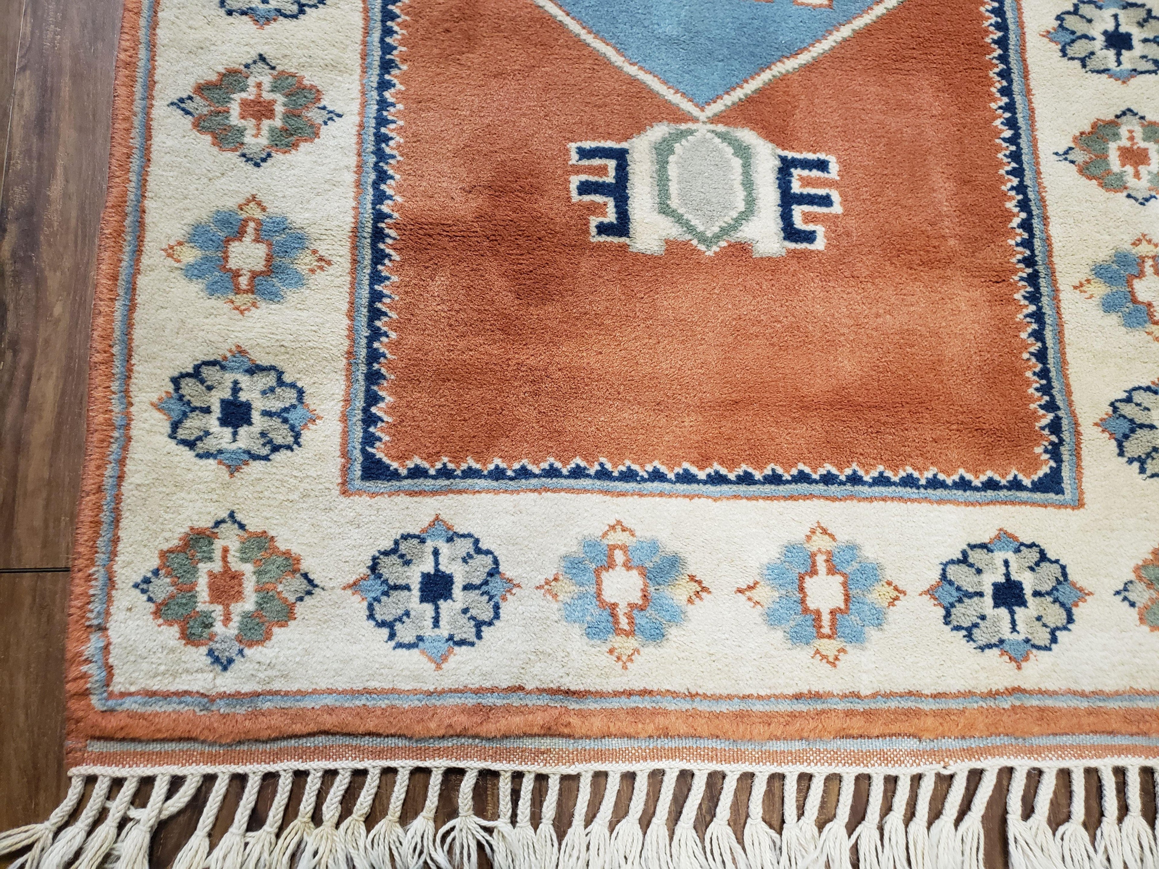 3x5 Handmade Vintage Turkish Area Rug Wool Kazak Carpet 3'1"x4'5" Red Beige