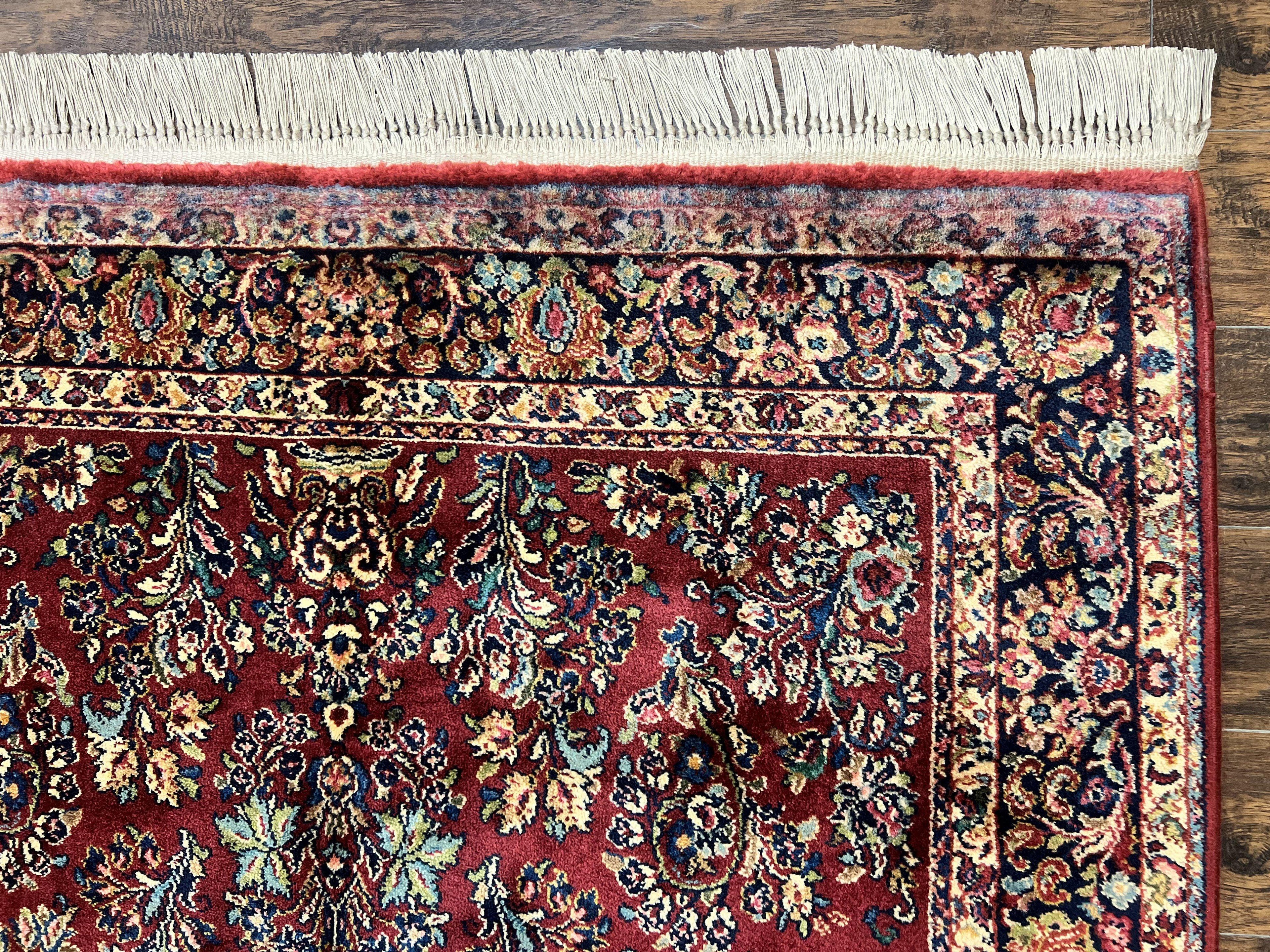 Karastan Rug 5.9 x 9 Red Sarouk #785, Wool Original 700 Series, Vintage