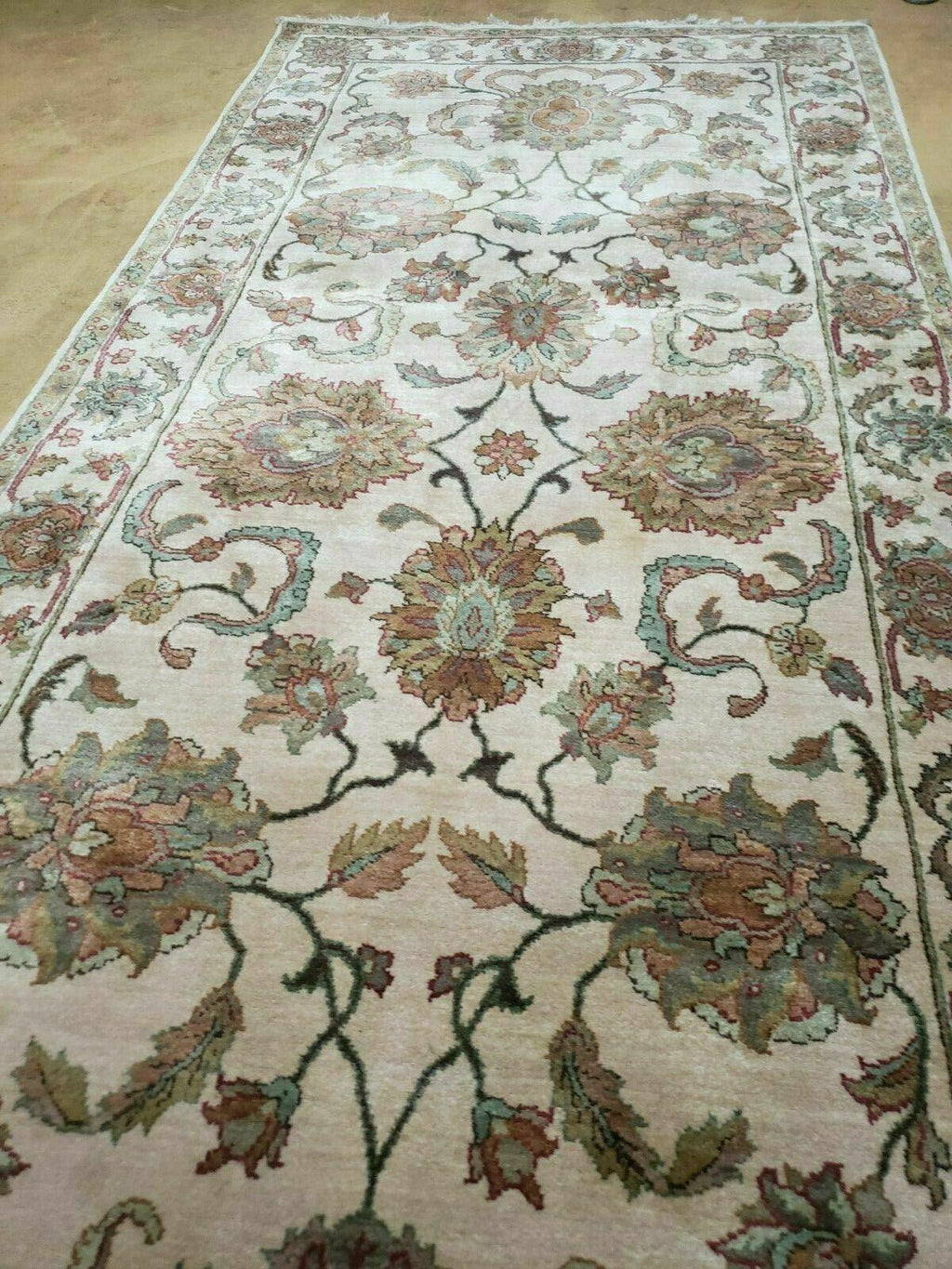 4x12 Vintage Oriental Runner Rug Hand Knotted Indian Agra Wool Tea Washed Beige