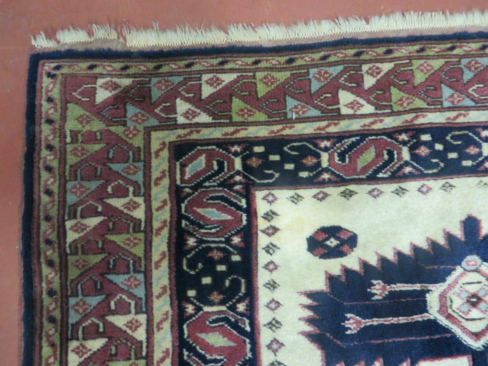 3' X 4' Vintage Handmade Turkish Geometric Oriental Wool Rug Nice