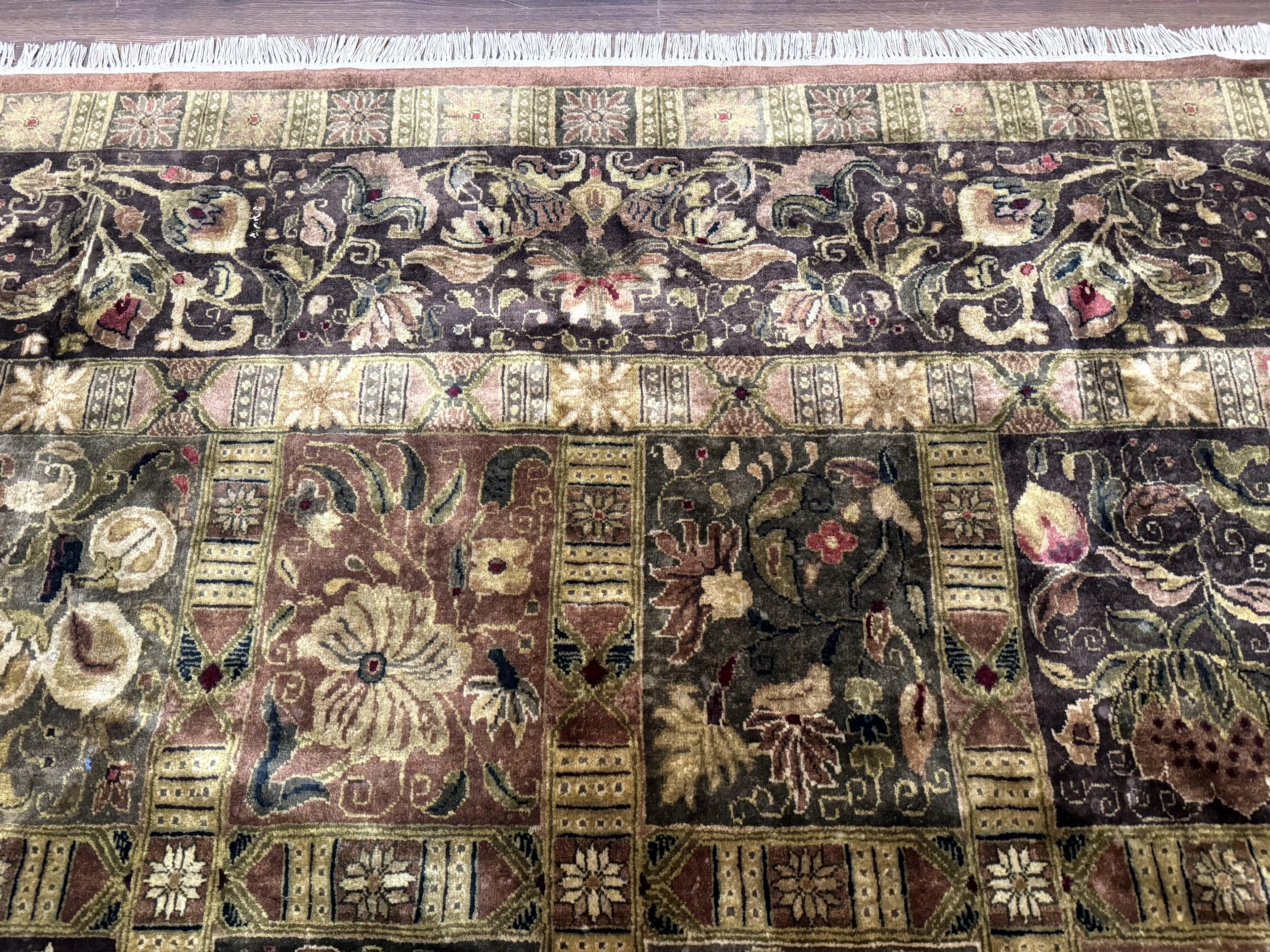 Indo Persian Rug 8.6 x 12 Panel Design Vintage Soft Wool Pile Multicolor