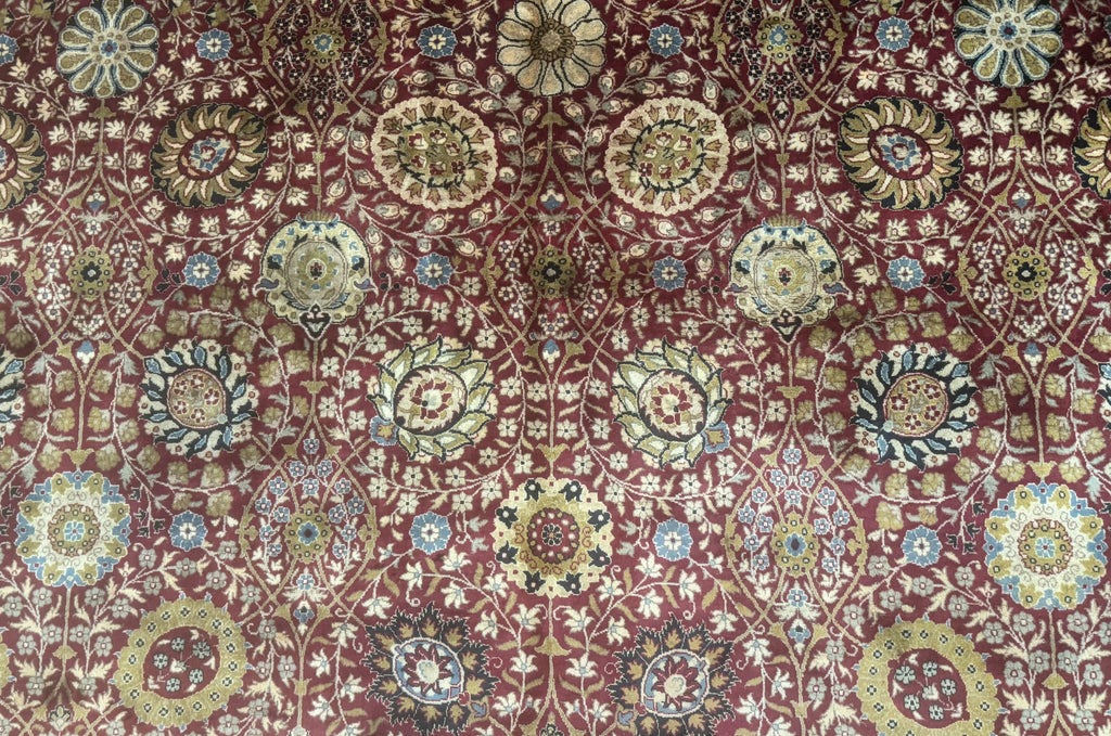 Palace Size Pak Persian Rug 12x15, Brick Red, Allover Pattern, Handmade Oversized Wool Oriental Carpet, Large Area Rug, Fine 225 KPSI