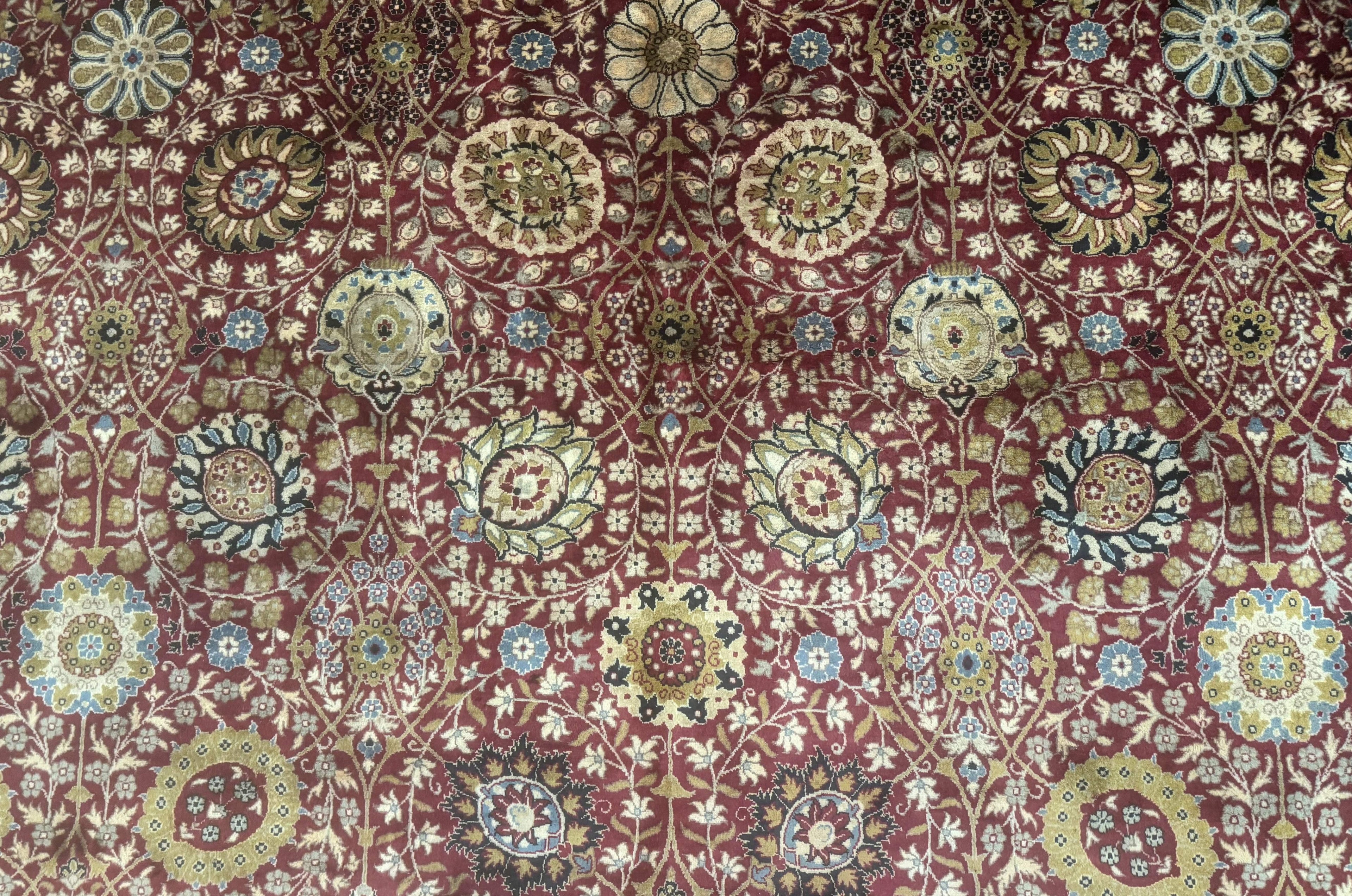 Palace Size Pak Persian Rug 12x15, Brick Red, Allover Pattern, Handmade Oversized Wool Oriental Carpet, Large Area Rug, Fine 225 KPSI