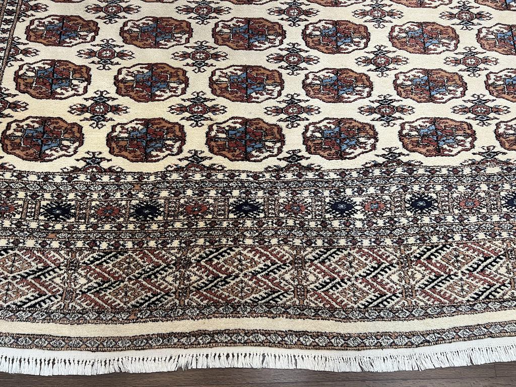 Pakistani Bokhara Rug 8x10, Wool Turkoman Carpet, Ivory/Cream