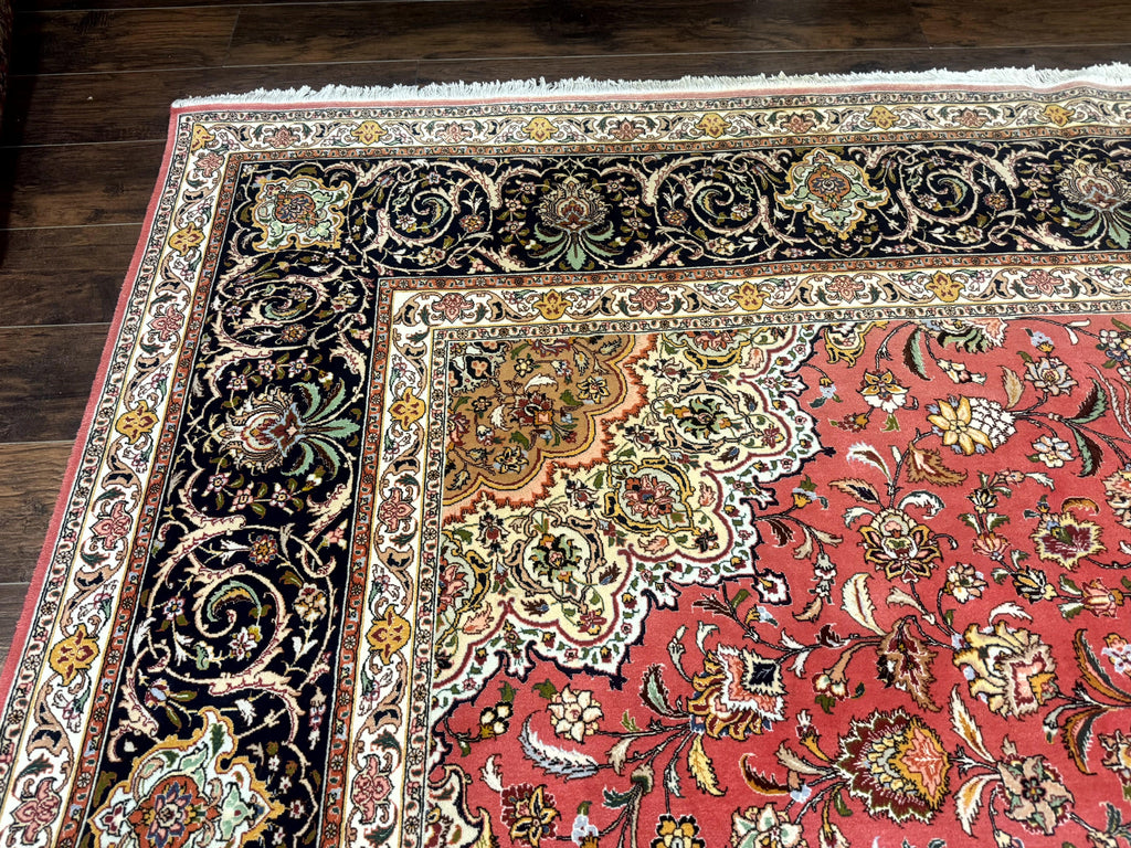 Persian Tabriz Rug 10x13 – Floral Medallion & Birds, Wool & Silk, 330 KPSI