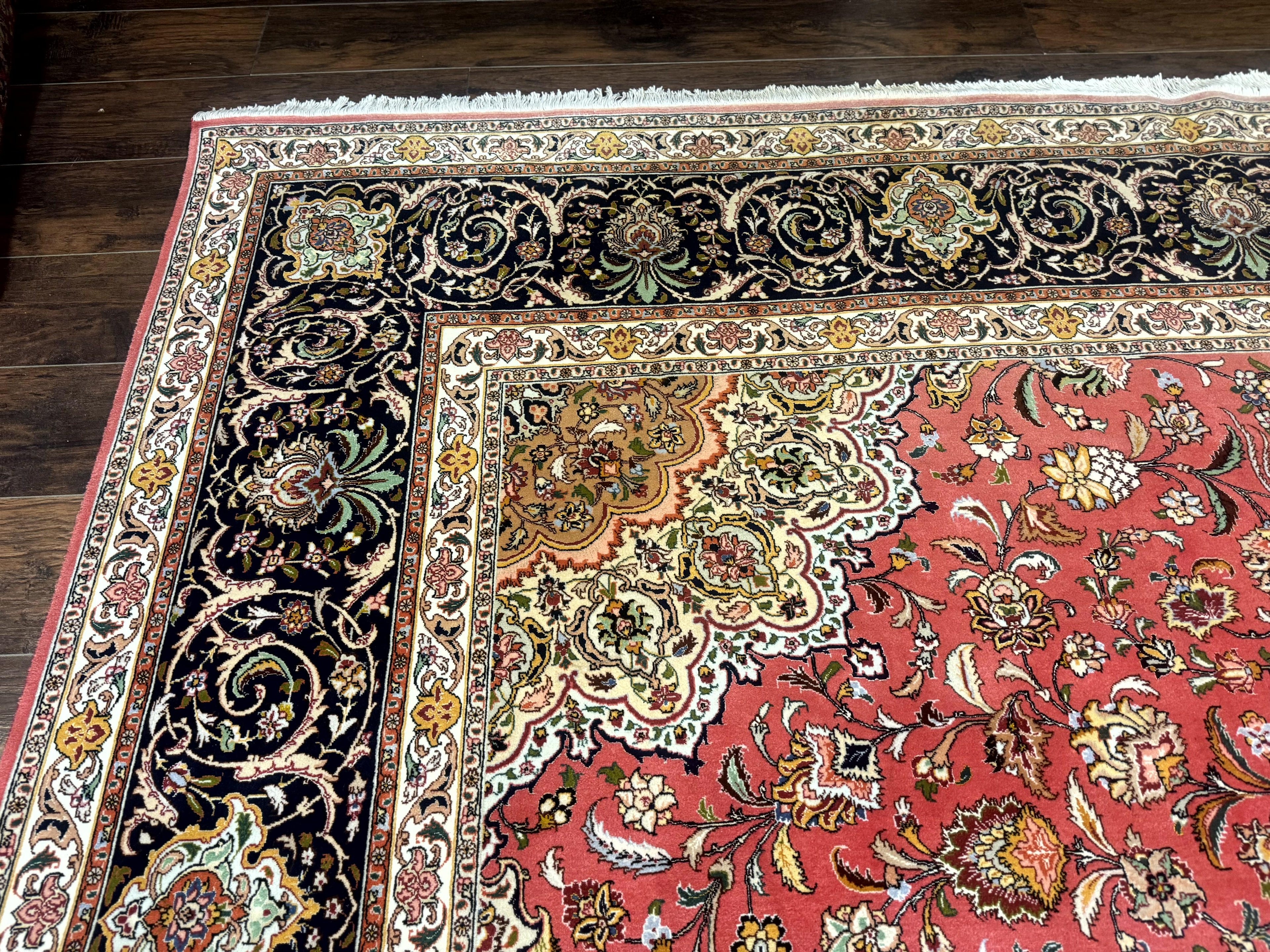 Persian Tabriz Rug 10x13 – Floral Medallion & Birds, Wool & Silk, 330 KPSI