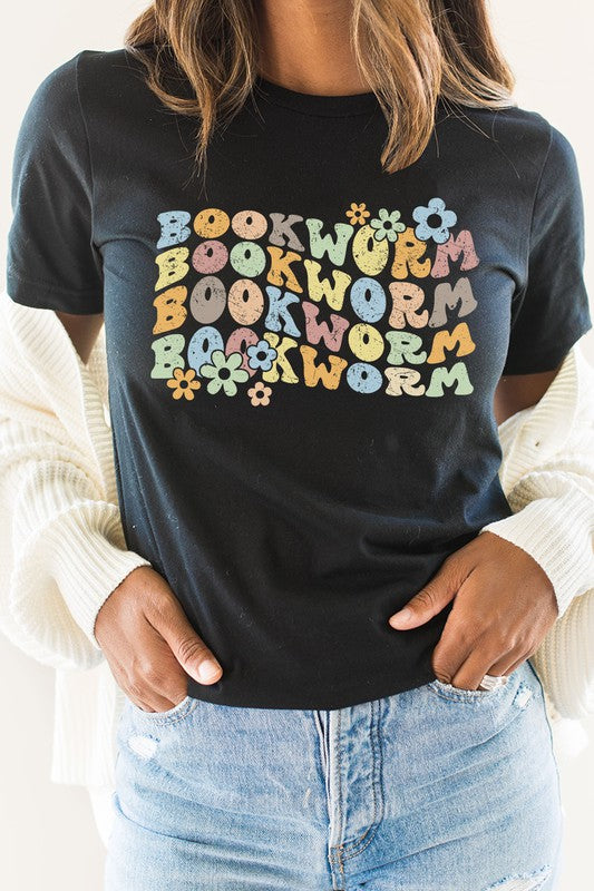 Book Worm Reading Floral School Fall Graphic Tee
