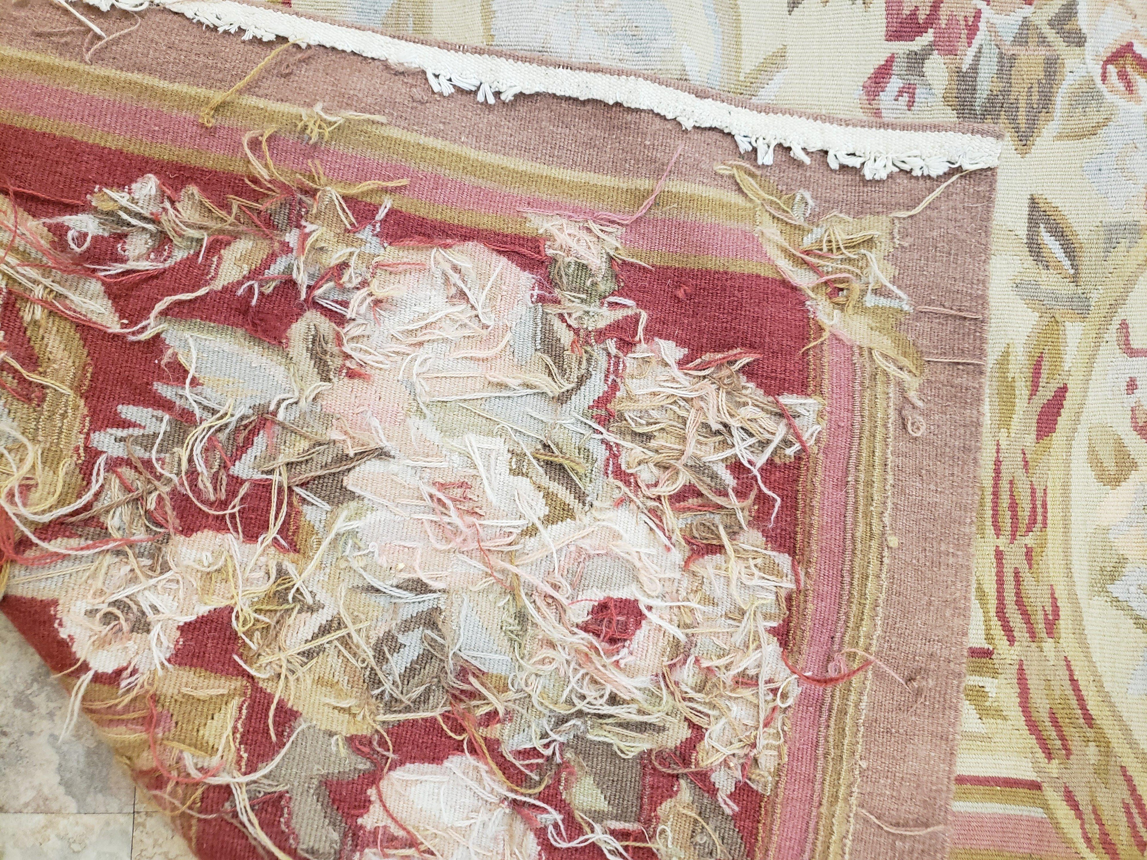 Aubusson Rug 6x9, Elegant Flatweave Rug, Aubusson Savonnerie 6 x 9 Flatweave Area Rug, Cream and Red, Wool Hand Woven Carpet, Medium Size