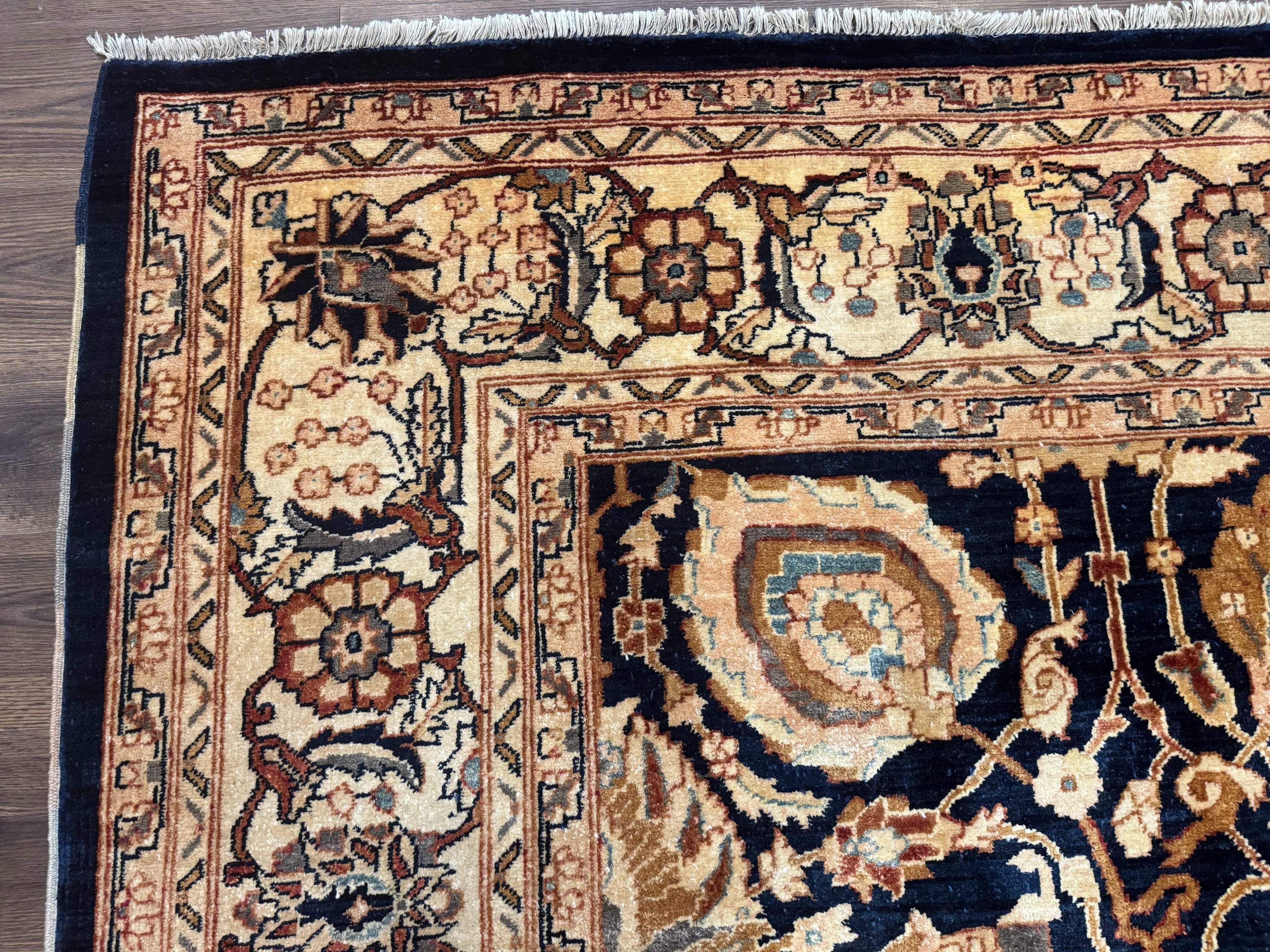 Pak Persian Bidjar Rug 10x13, Midnight Blue and Tan Pakistani Carpet