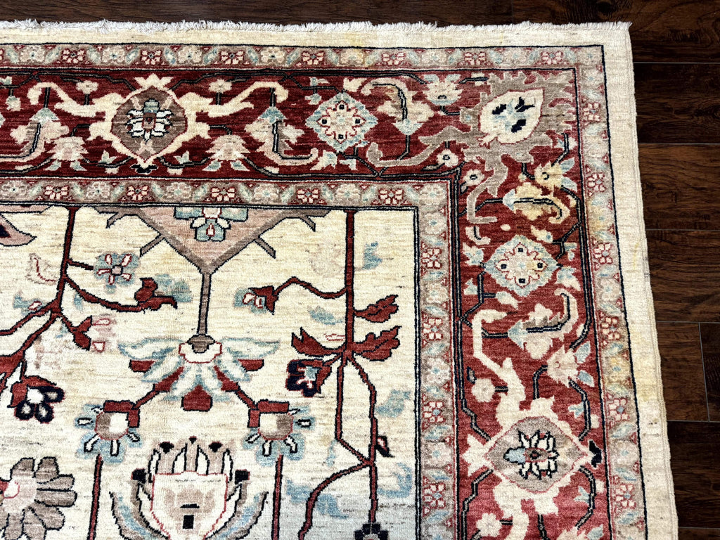 Peshawar Rug 10x14, Beige and Rust Red, Large Pak Persian Rug, Pakistani Rug