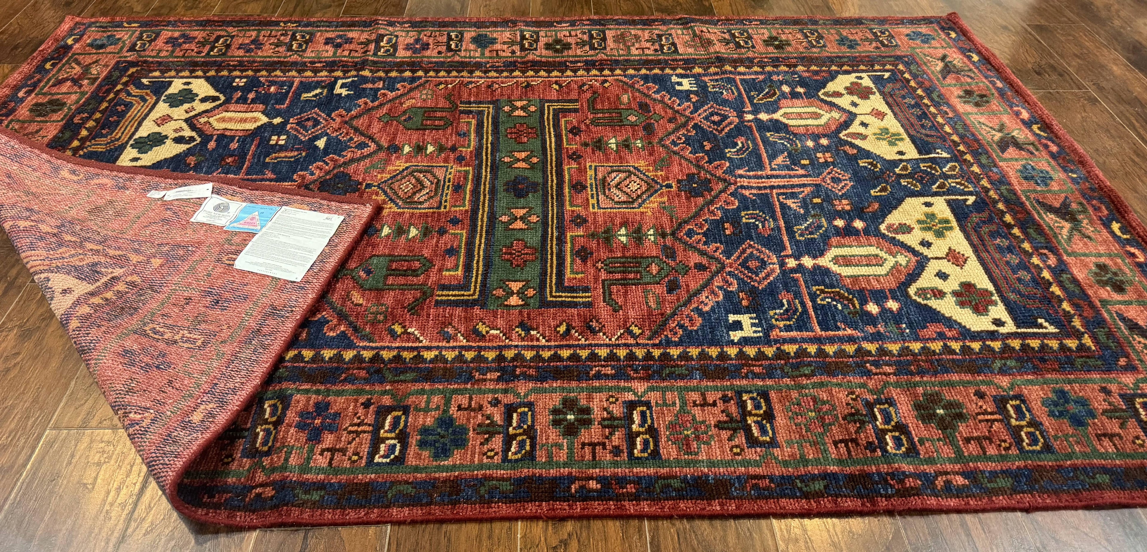 Persian Tribal Heriz Design Rug 6x9, Pottery Barn Rug, Hand Knotted Wool Vintage Rug